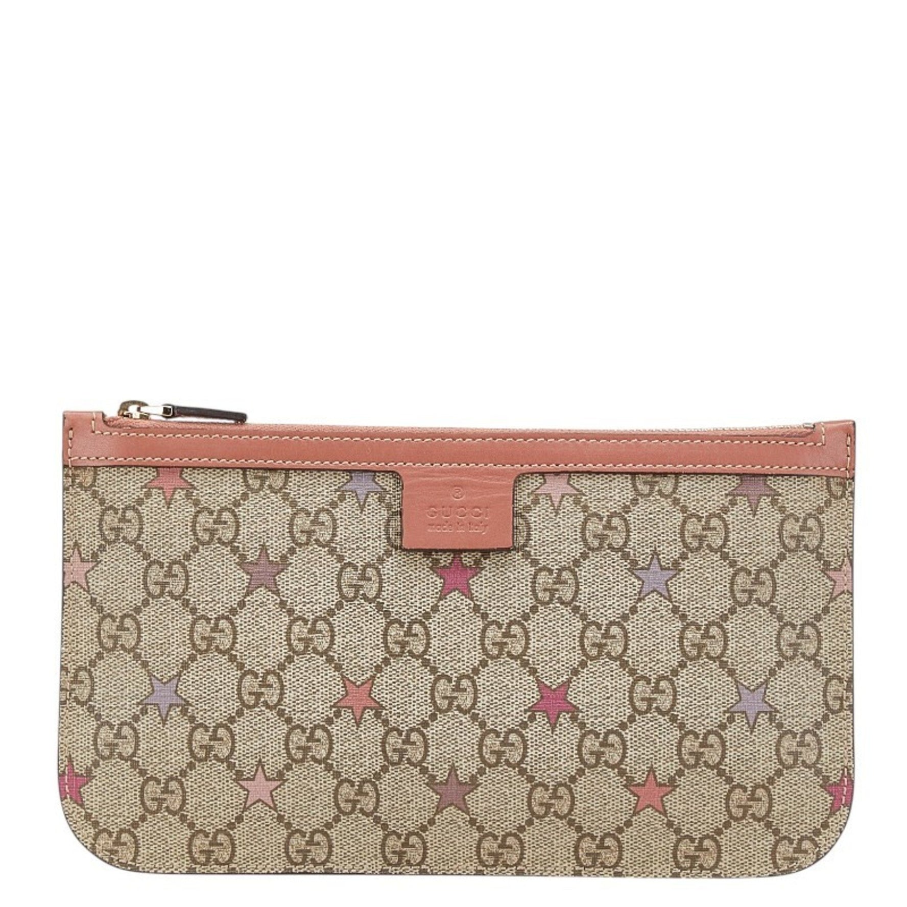 Gucci GG Supreme Star Pouch Beige Pink Leather