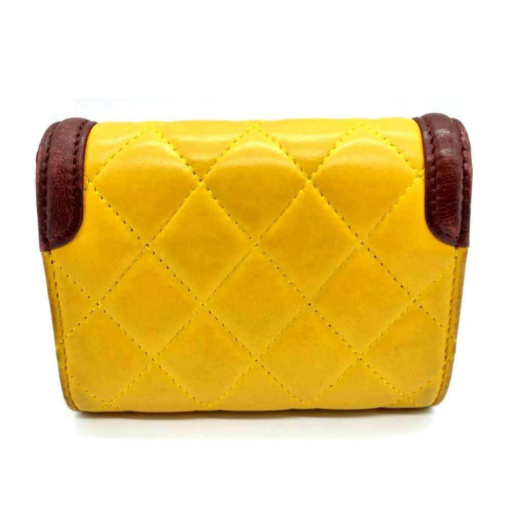 Chanel Wallets & Coin Cases Business Card Holders Matelasse Yellow x Brown Bicolor Mini Wallet Lambskin Leather