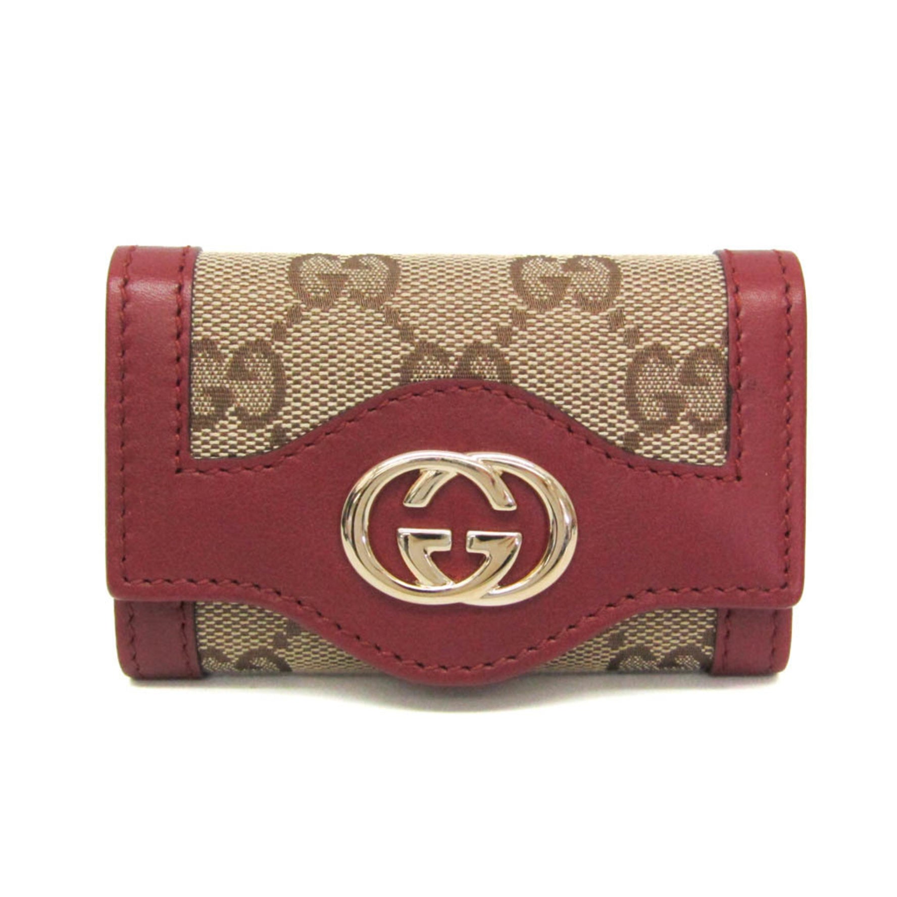 Gucci Interlocking G Women,Men GG Canvas Leather Key Case Beige,Red Brown
