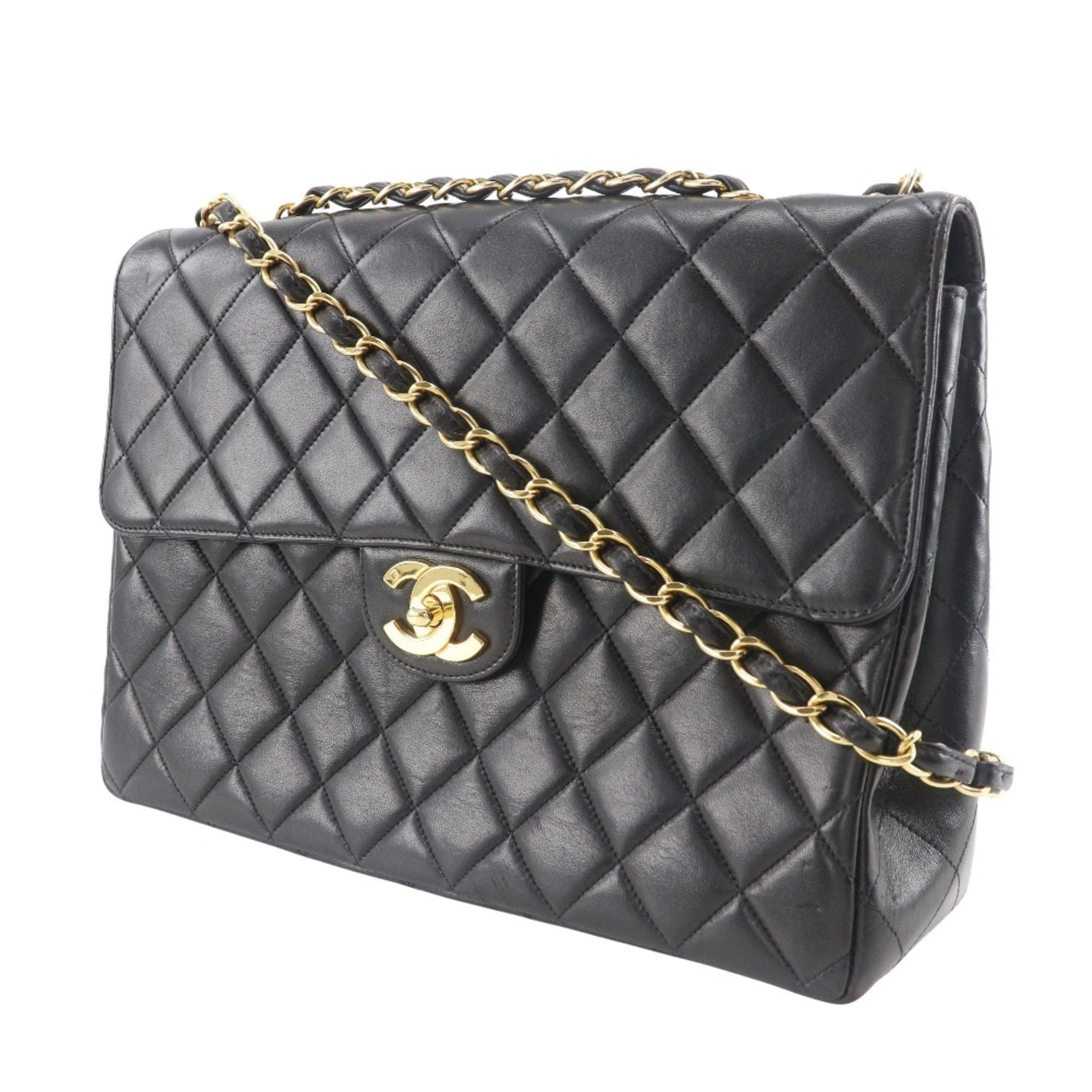 CHANEL Deca Matelasse Shoulder Bag Double Chain Lambskin Turnlock