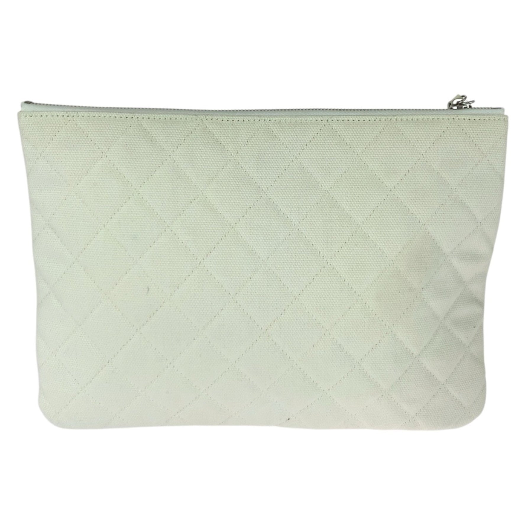 CHANEL Coco Cuba Mark White Multicolor Silver Hardware Canvas Clutch Bag