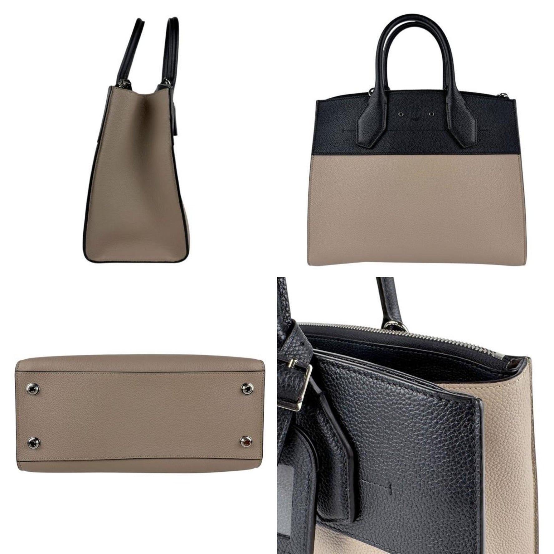 Louis Vuitton City Steamer MM Handbag Shoulder Bag in Black, Greige, and Silver