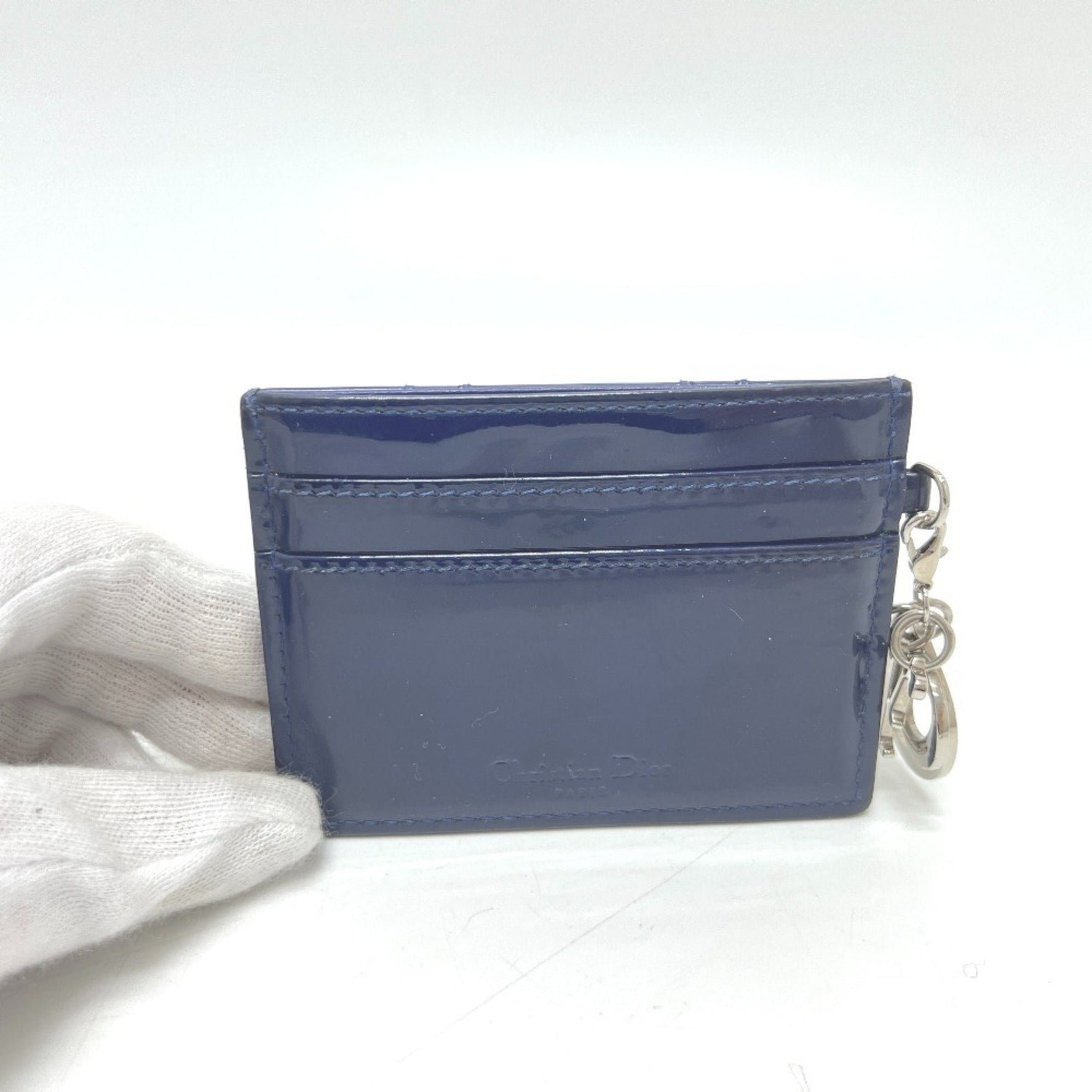 Christian Dior Dior Cannage Charm Flat Card Case in Enamel/Leather