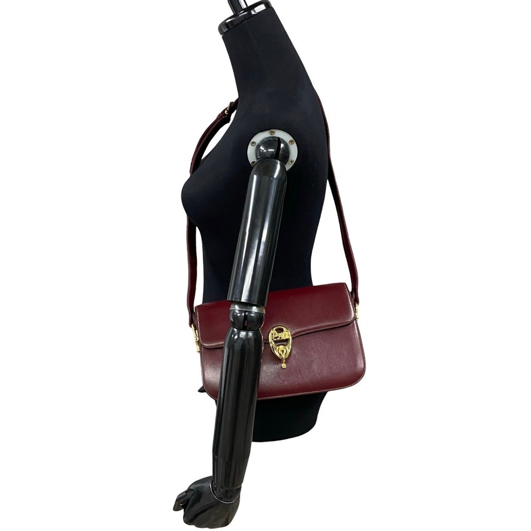 CELINE Vintage Carriage Hardware Calf Leather Shoulder Bag with Mirror, Pochette