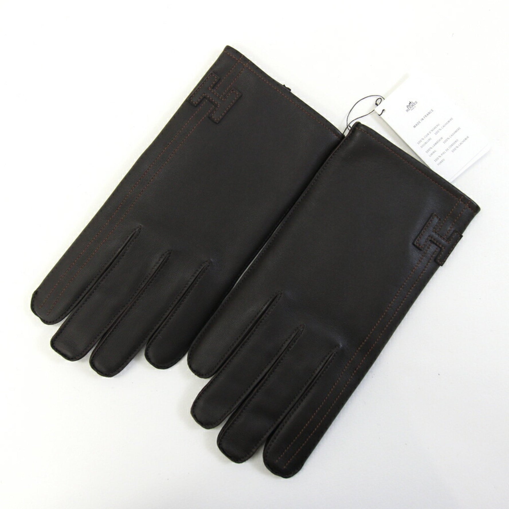 Hermes Hermès Joshua Gloves, Mocha Anjou Glacé Cashmere, Size 8.5, Dark Brown