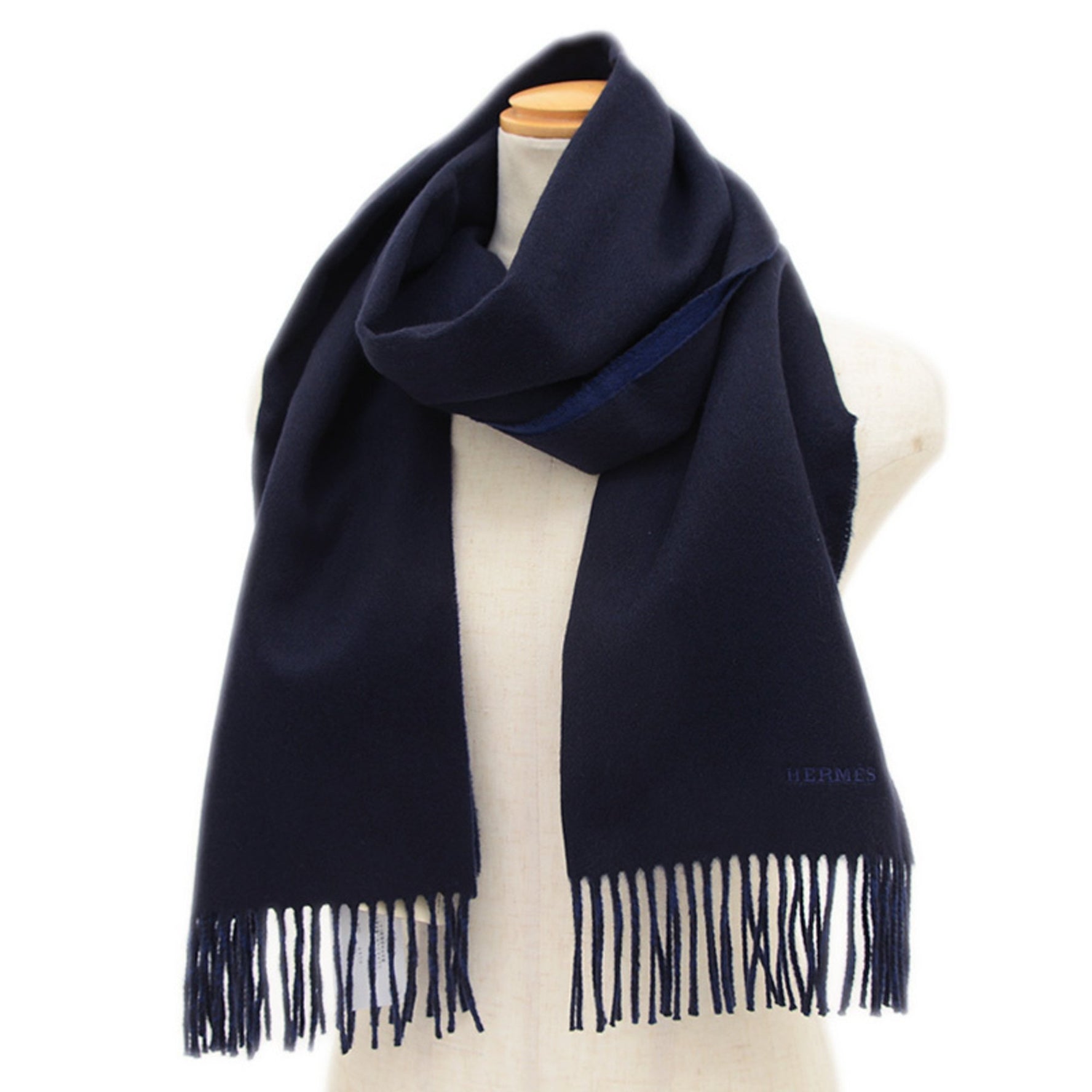 Hermes Hermès Recto Verso Cashmere Marine Blue Turquin Scarf