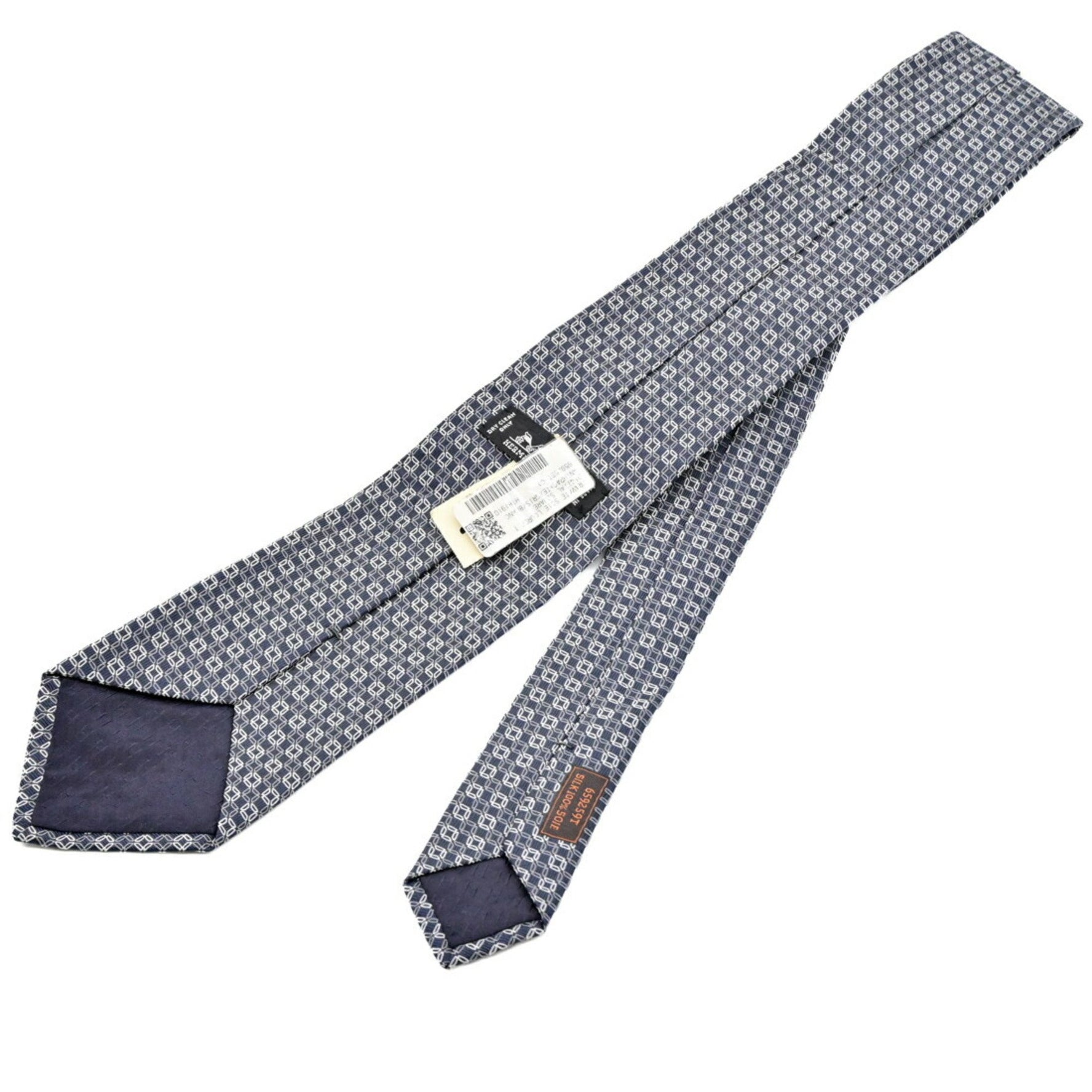 HERMES Necktie Fashion Accessory 100% Silk Grey