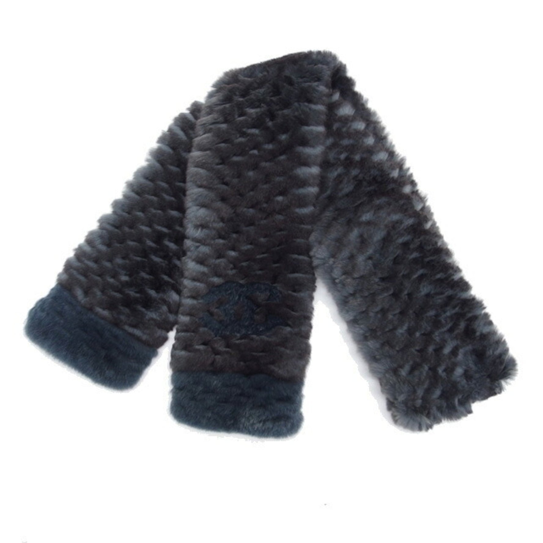 Chanel Orirag Scarf, Fur, Blue and Gray
