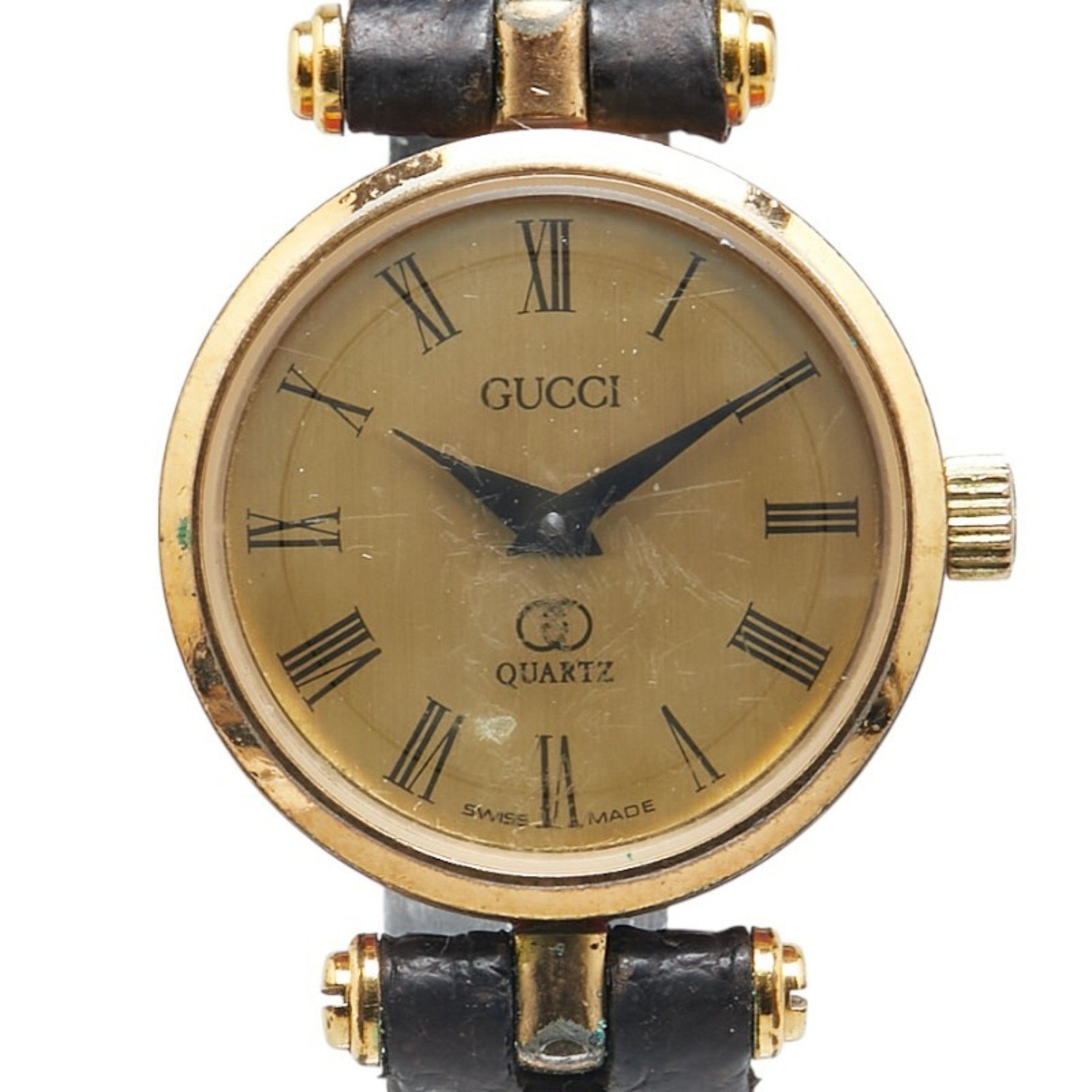 Gucci Sherry Line Quartz Watch with Gold Dial and Plated Leather Strap for Men