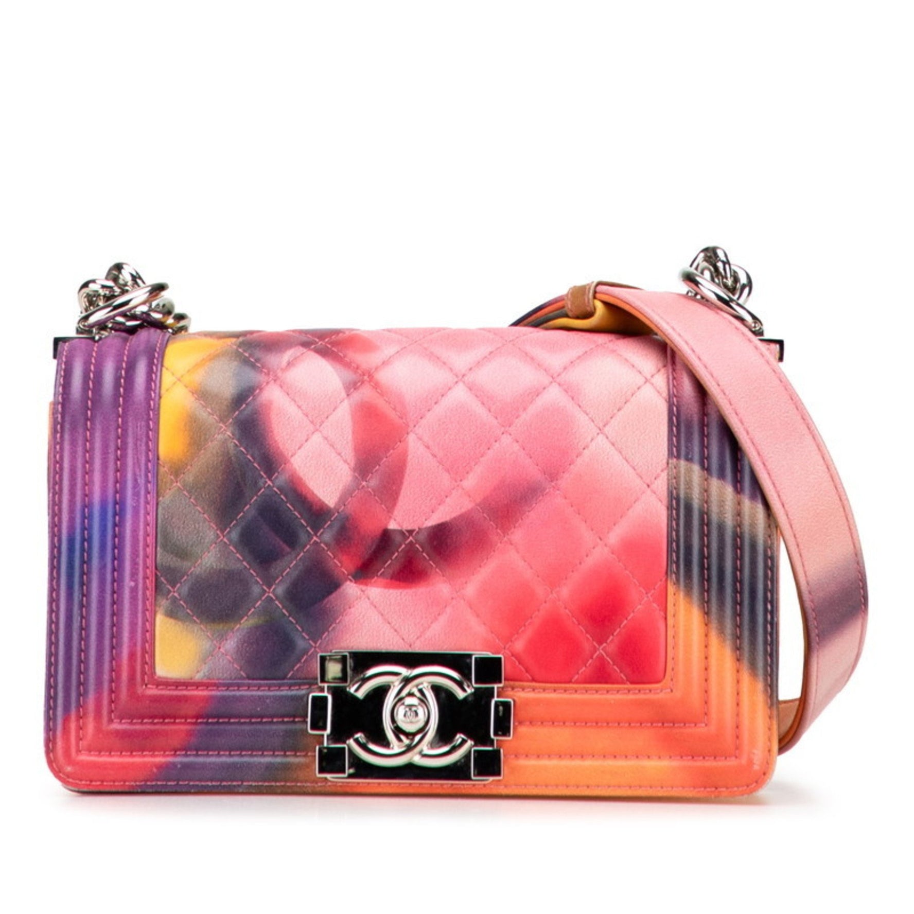CHANEL Boy Coco Mark Chain Shoulder Bag Handbag Pink Multicolor Lambskin