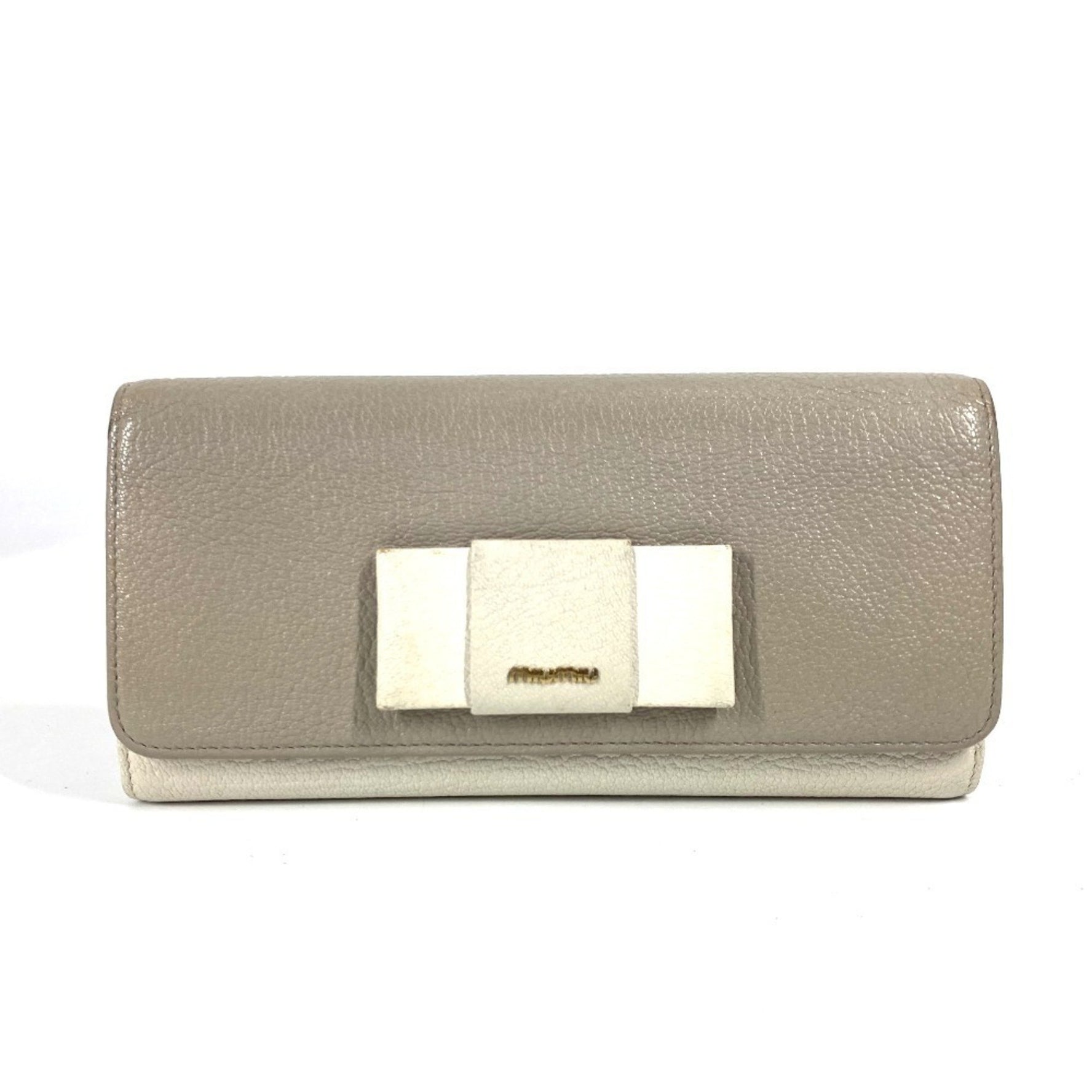 Miu Miu miu Pass case with business card holder and Madras long wallet Ribbon Long Leather Gray