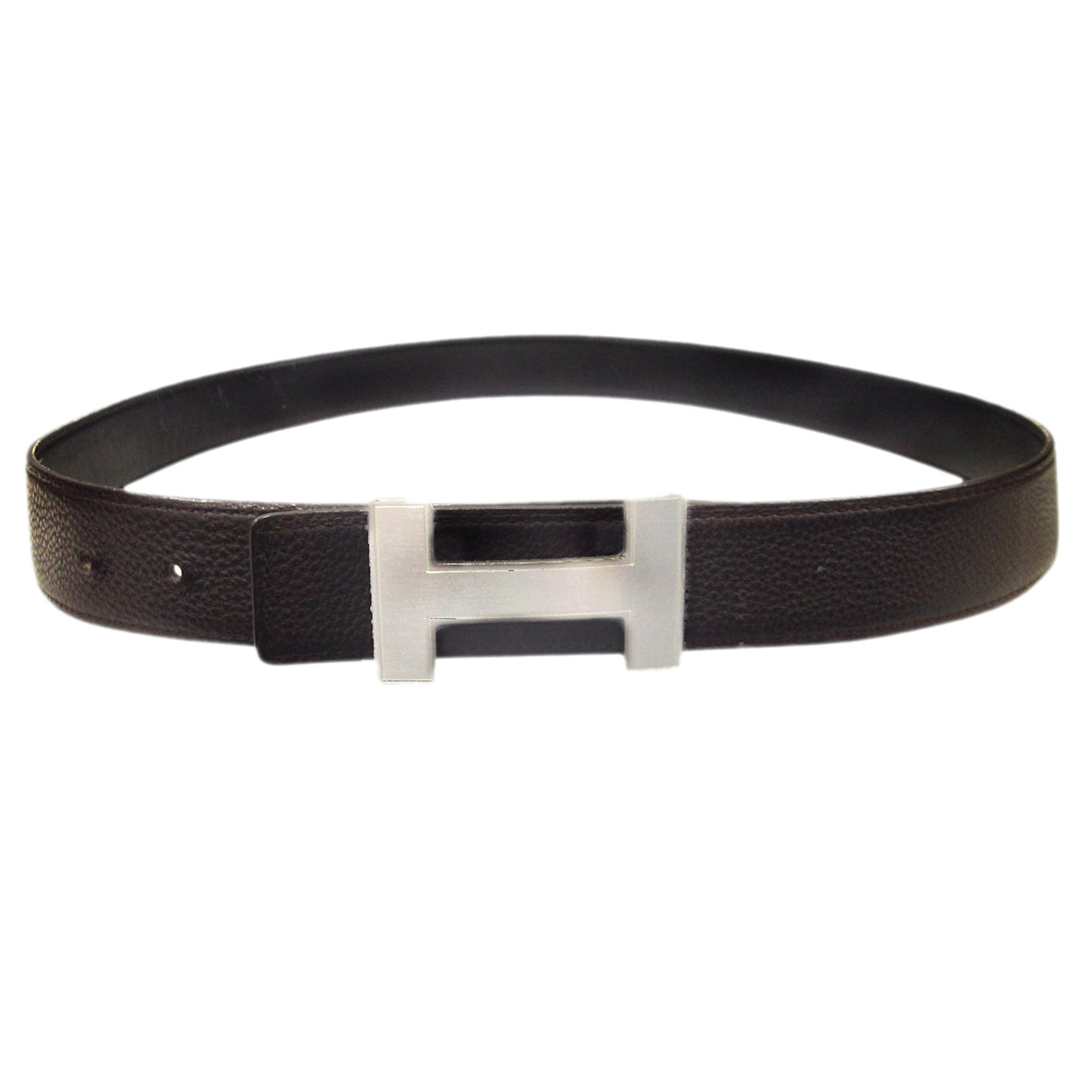 HERMES H-buckle reversible belt in box calf and Togo leather with D stamp, 2019 #95, available black, brown, silver. Men's