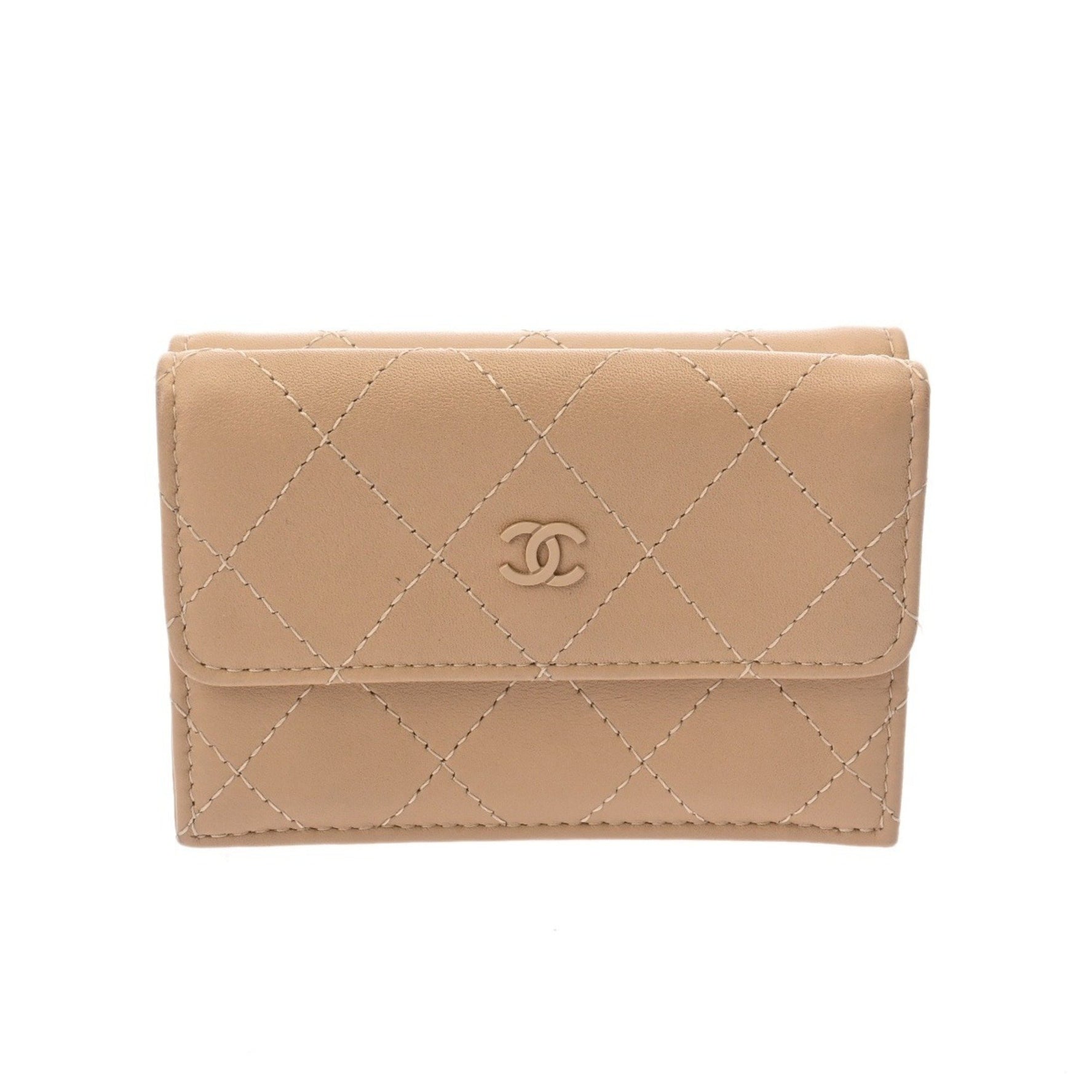 CHANEL Small Flap Wallet, Calfskin Tri-fold A-Rank, Pre-owned, Ginzo