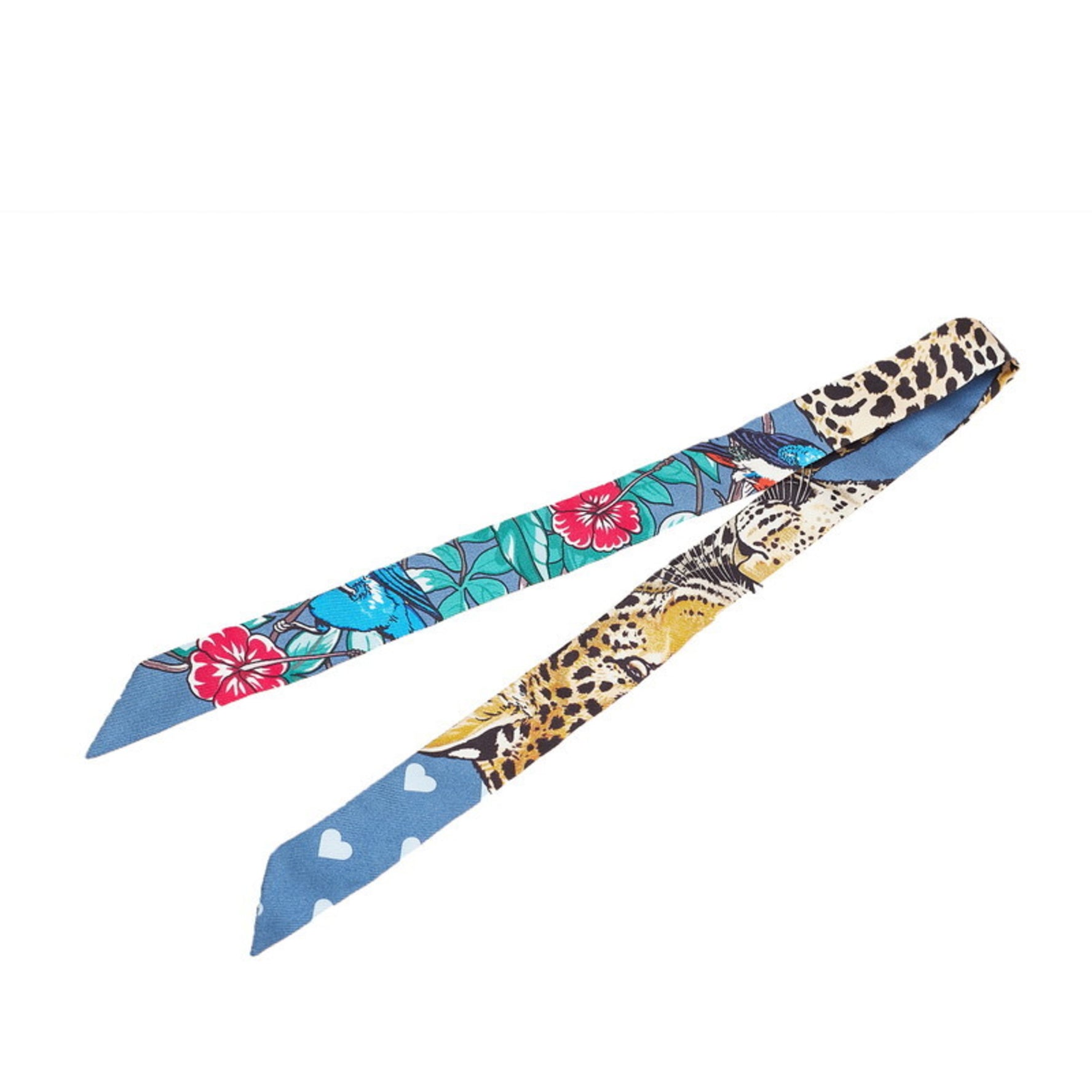 Hermes Hermès Twilly Doll Jungle Love Scarf, Light Blue Multicolor Silk