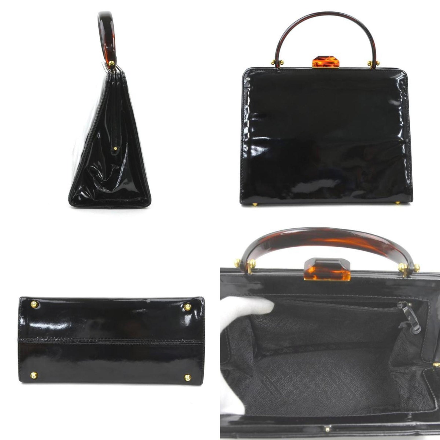 Bottega Veneta handbag patent leather plastic black brown