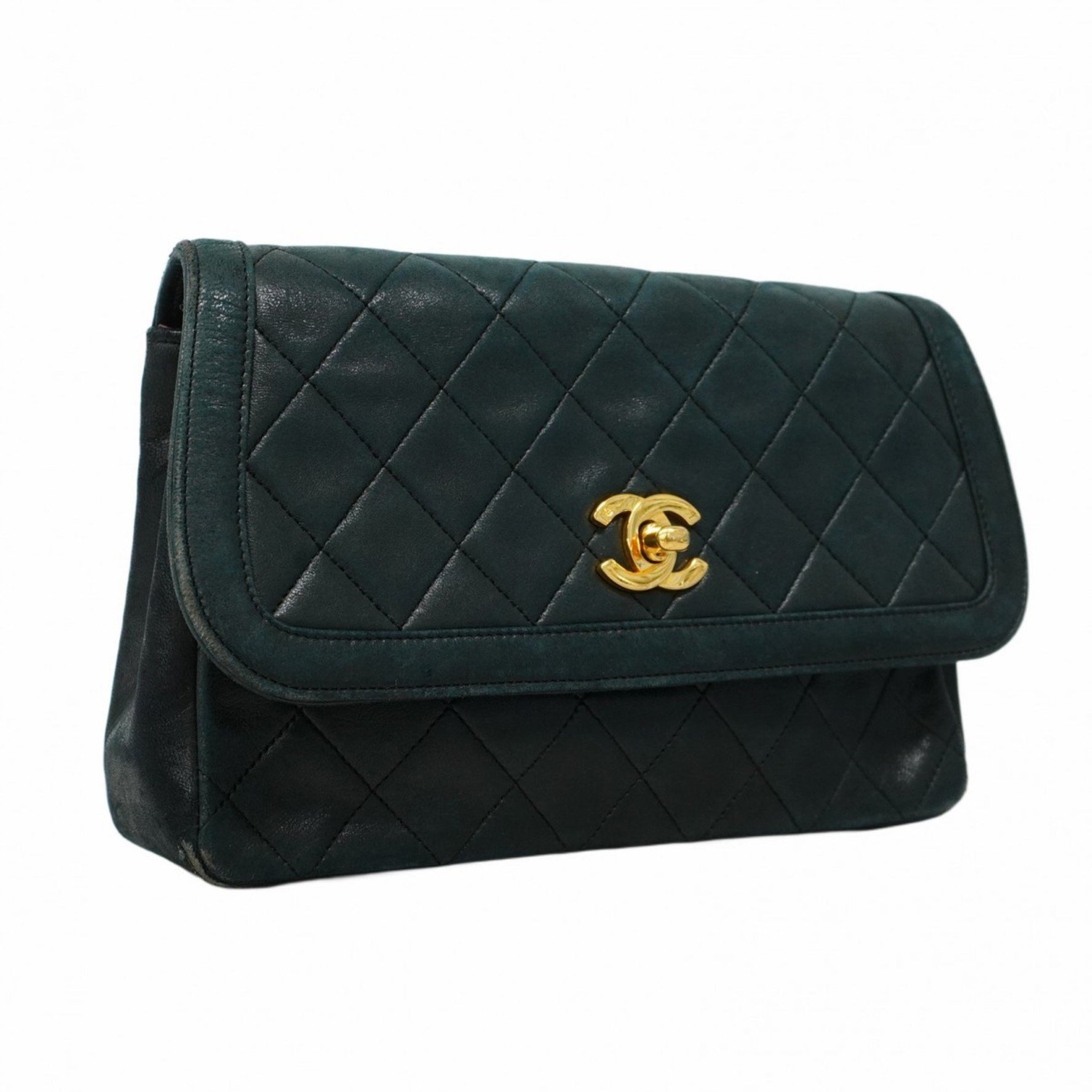 Chanel Matelasse Shoulder Bag with Chain Bag, Lambskin, Black, Women's