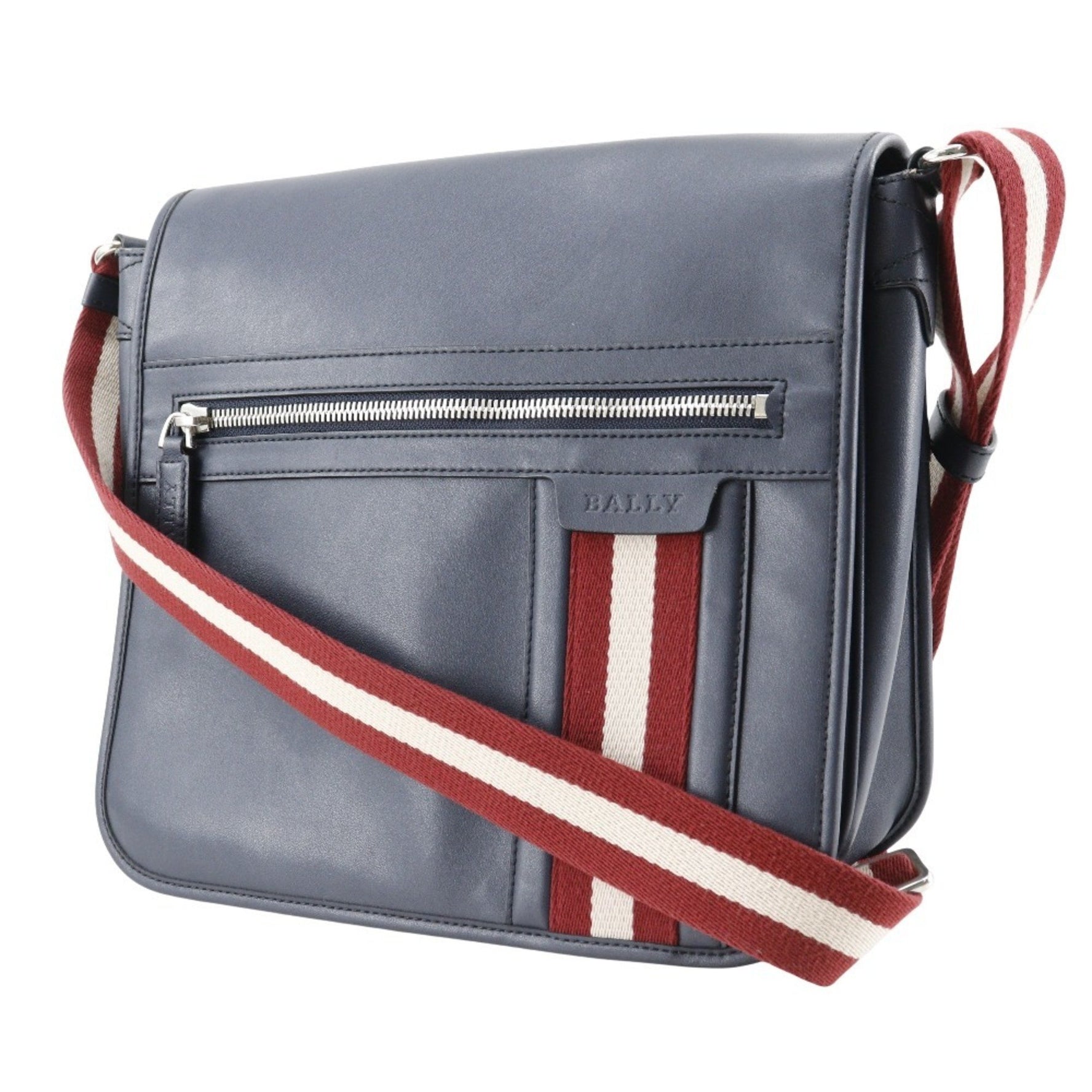 Bally Trainspotting Shoulder Bag Calf Navy Flap Men's