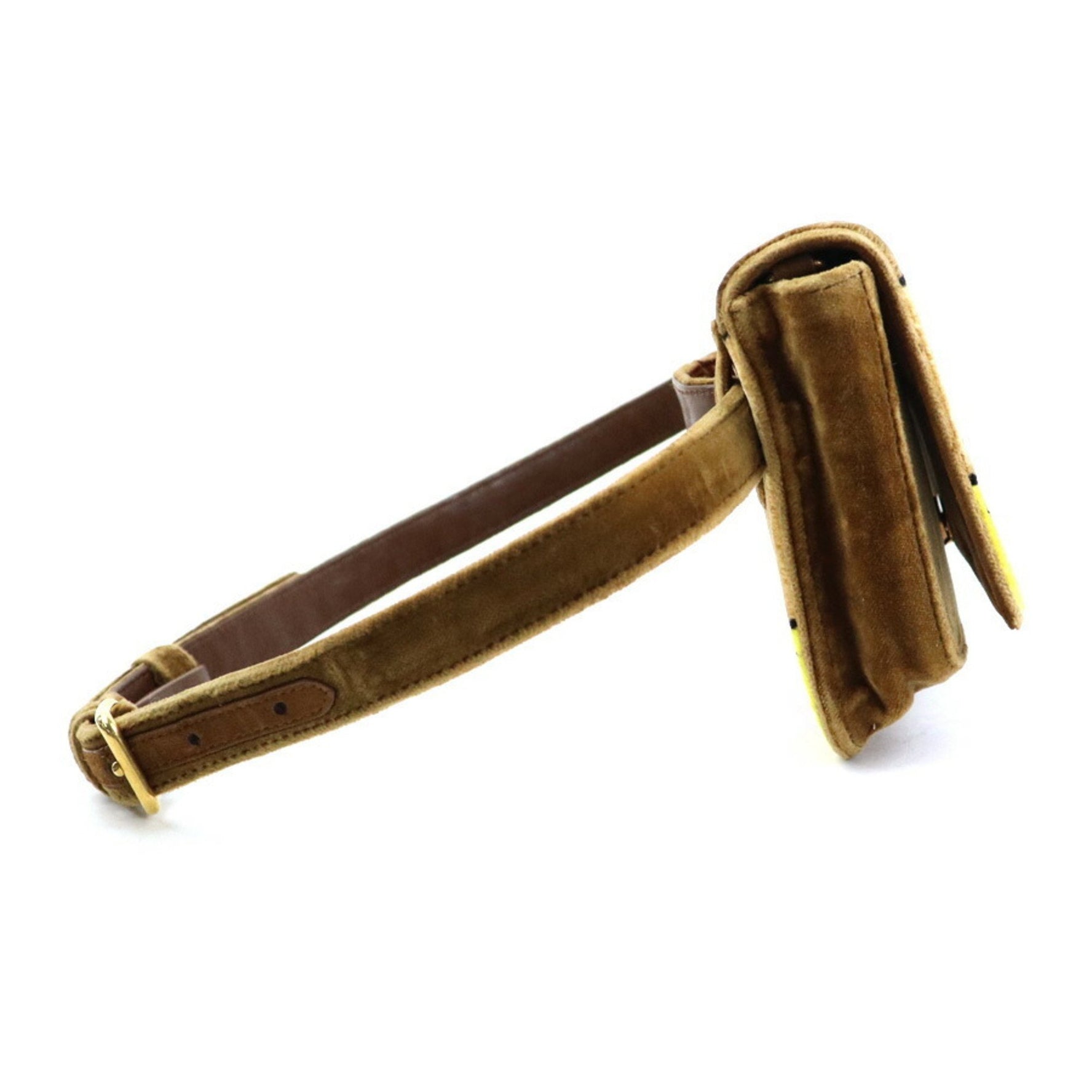 PRADA shoulder bag belt velvet brown magenta yellow gold
