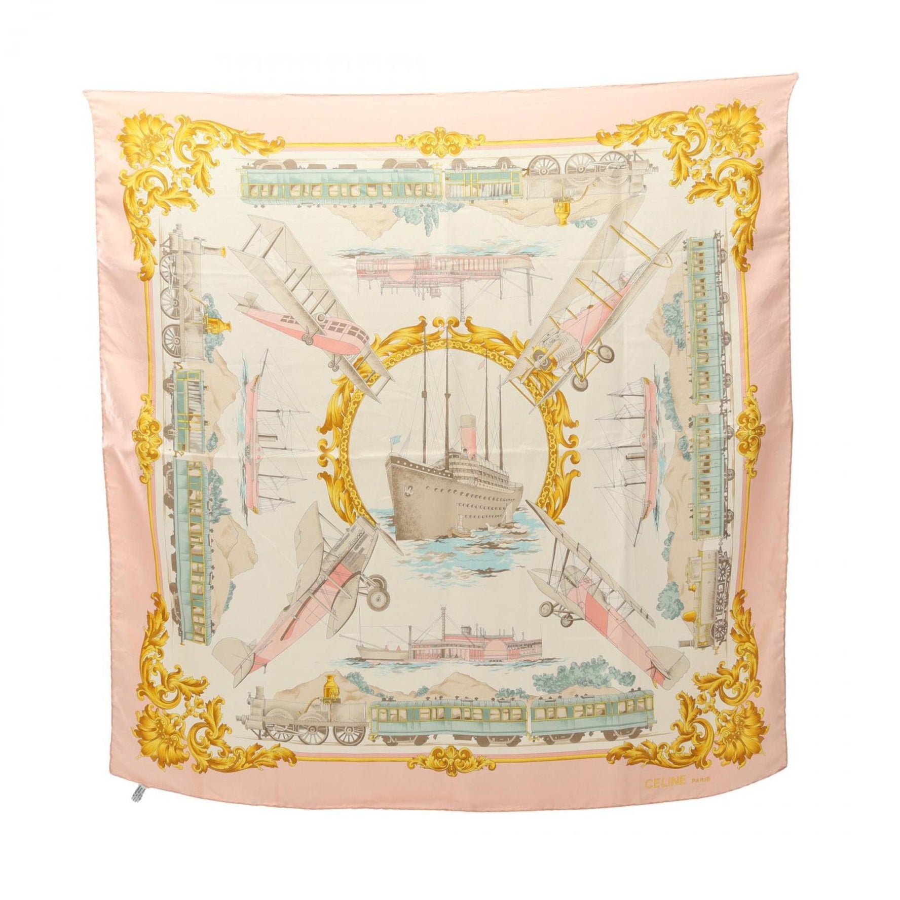 Celine Silk Scarf in Ivory, Pink, and Multicolor