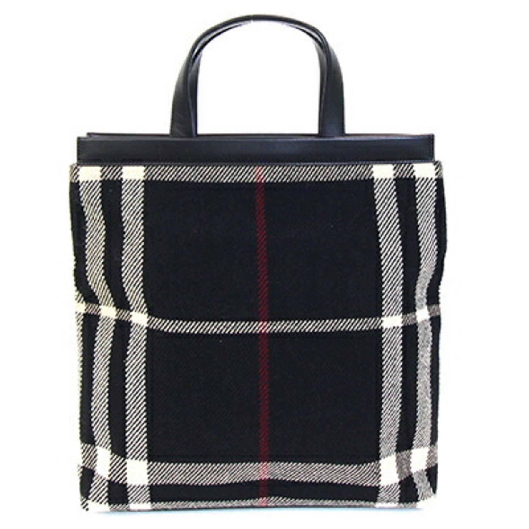 Burberry Handbag Black Ivory Wool Leather Mega Check Tote Women's BURBERRY