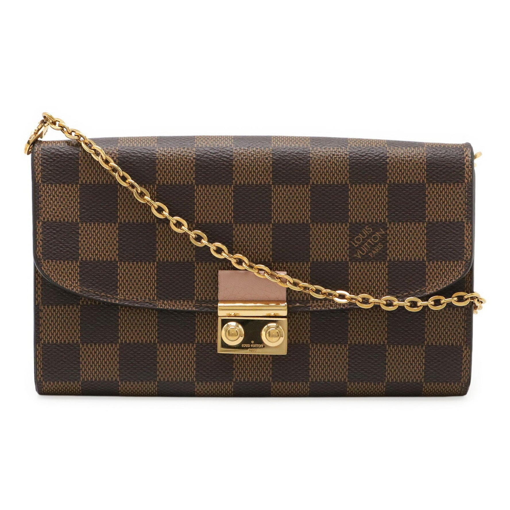 Louis Vuitton Damier Portefeuille Croisette Chain Wallet Shoulder Bag Clutch Rose Ballerine