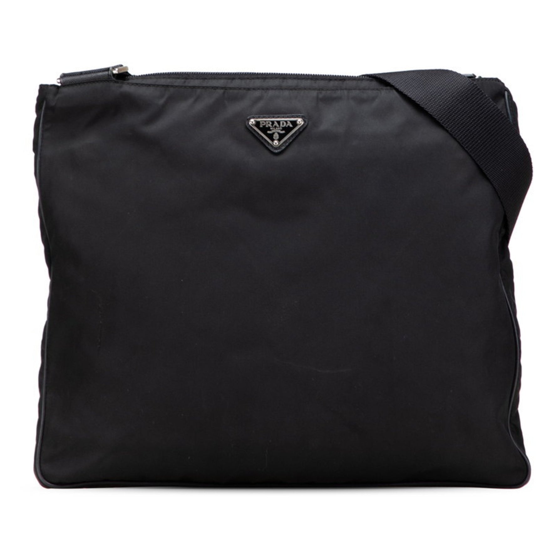 Prada Saffiano Triangle Logo Plate Crossbody Shoulder Bag in Black Nylon and Leather for Women