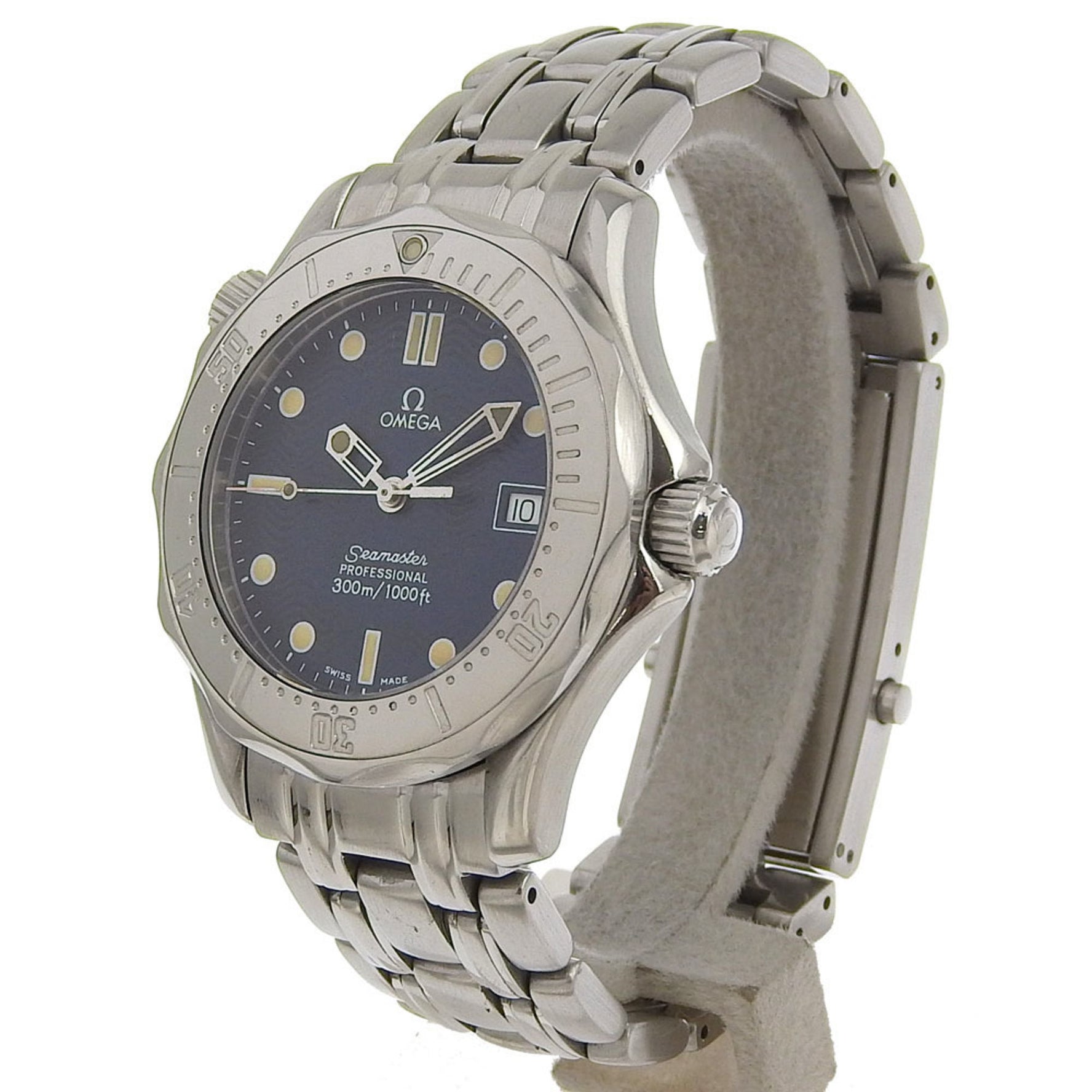 OMEGA Seamaster Watch Professional Stainless Steel Quartz Analog Display Navy Dial