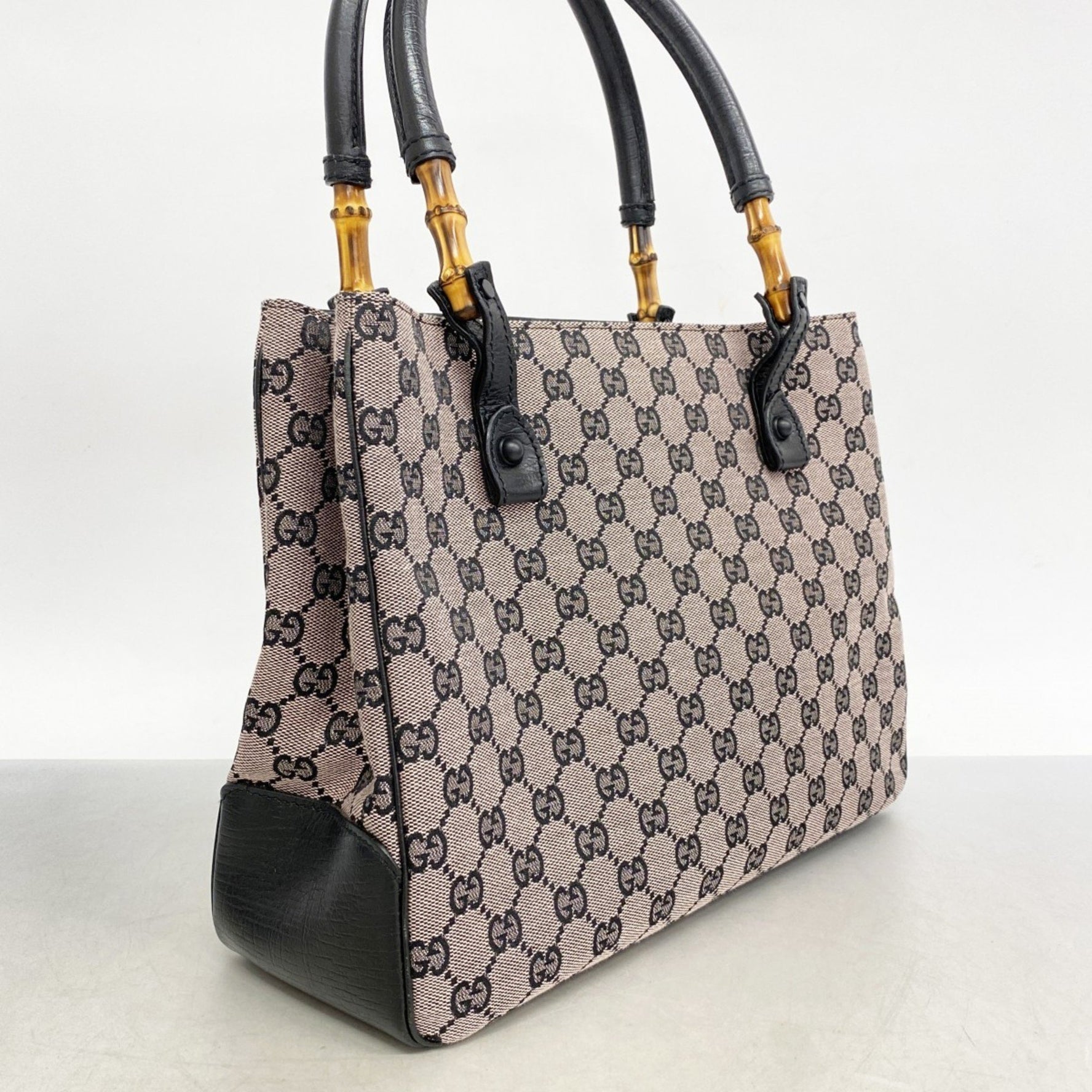 Gucci GG Canvas Bamboo Tote Bag Black Pink