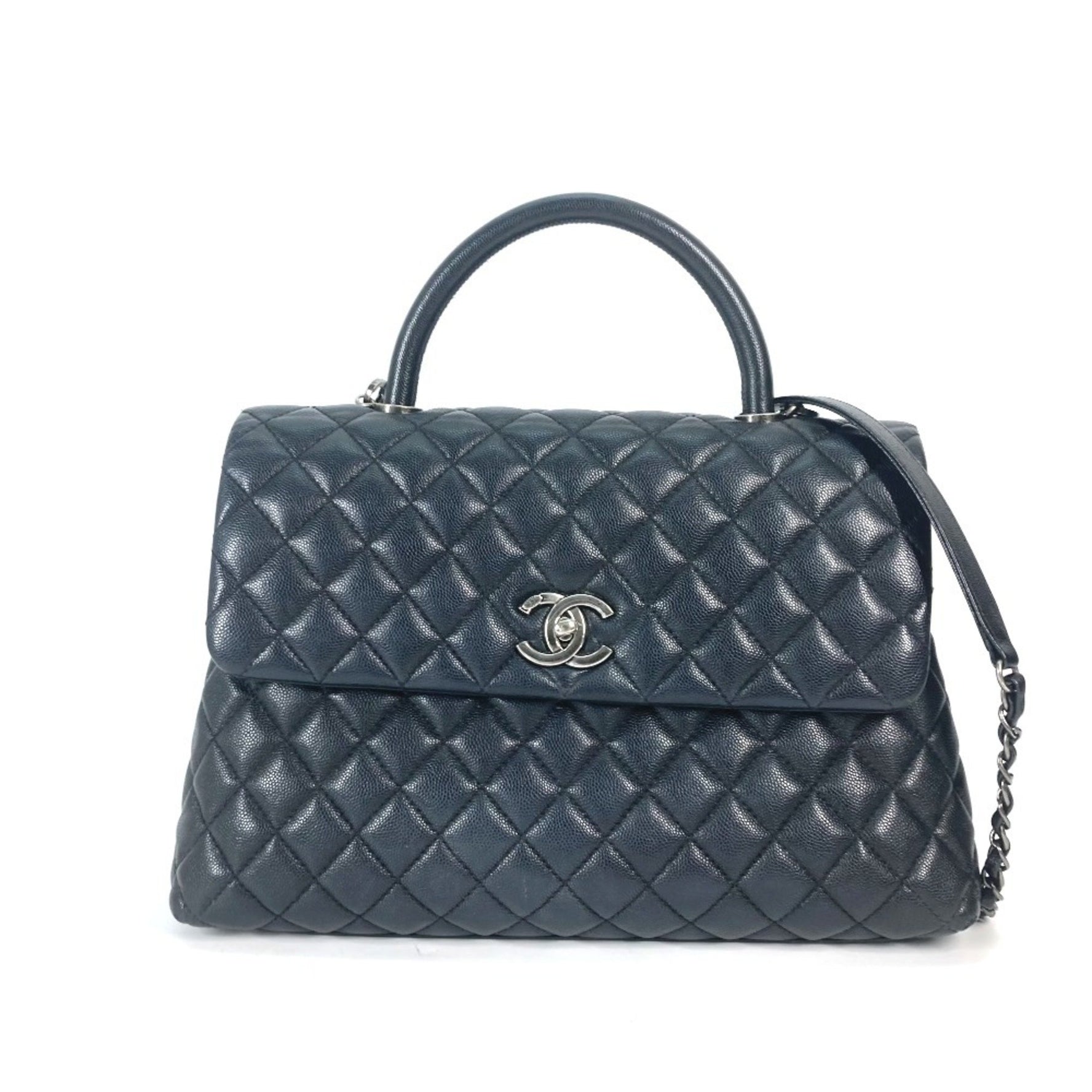CHANEL Top Handle Chain CC Coco Mark Quilted Matelasse Shoulder/Handbag in Caviar Skin