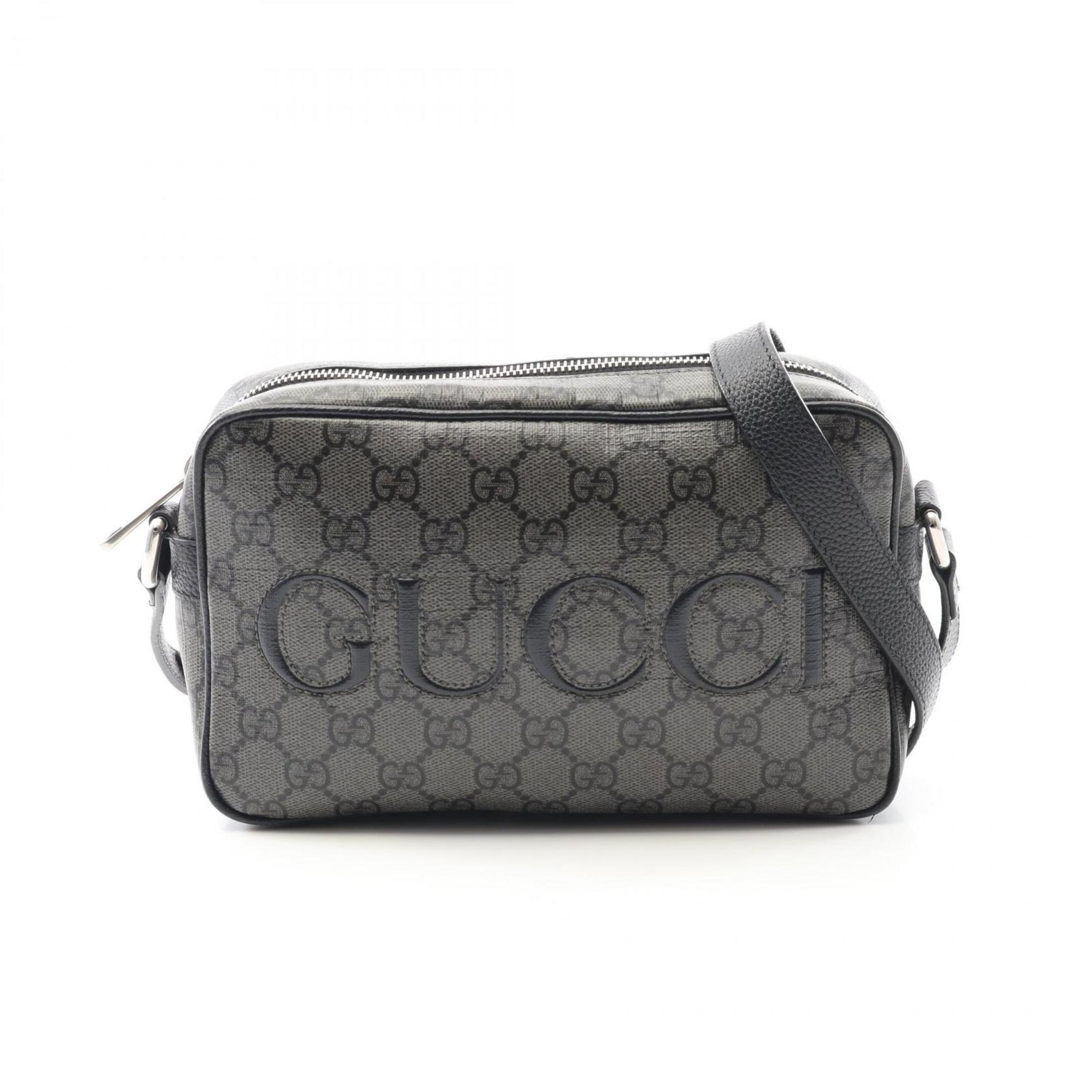 Gucci GG Supreme shoulder bag in coated canvas and leather, gray black