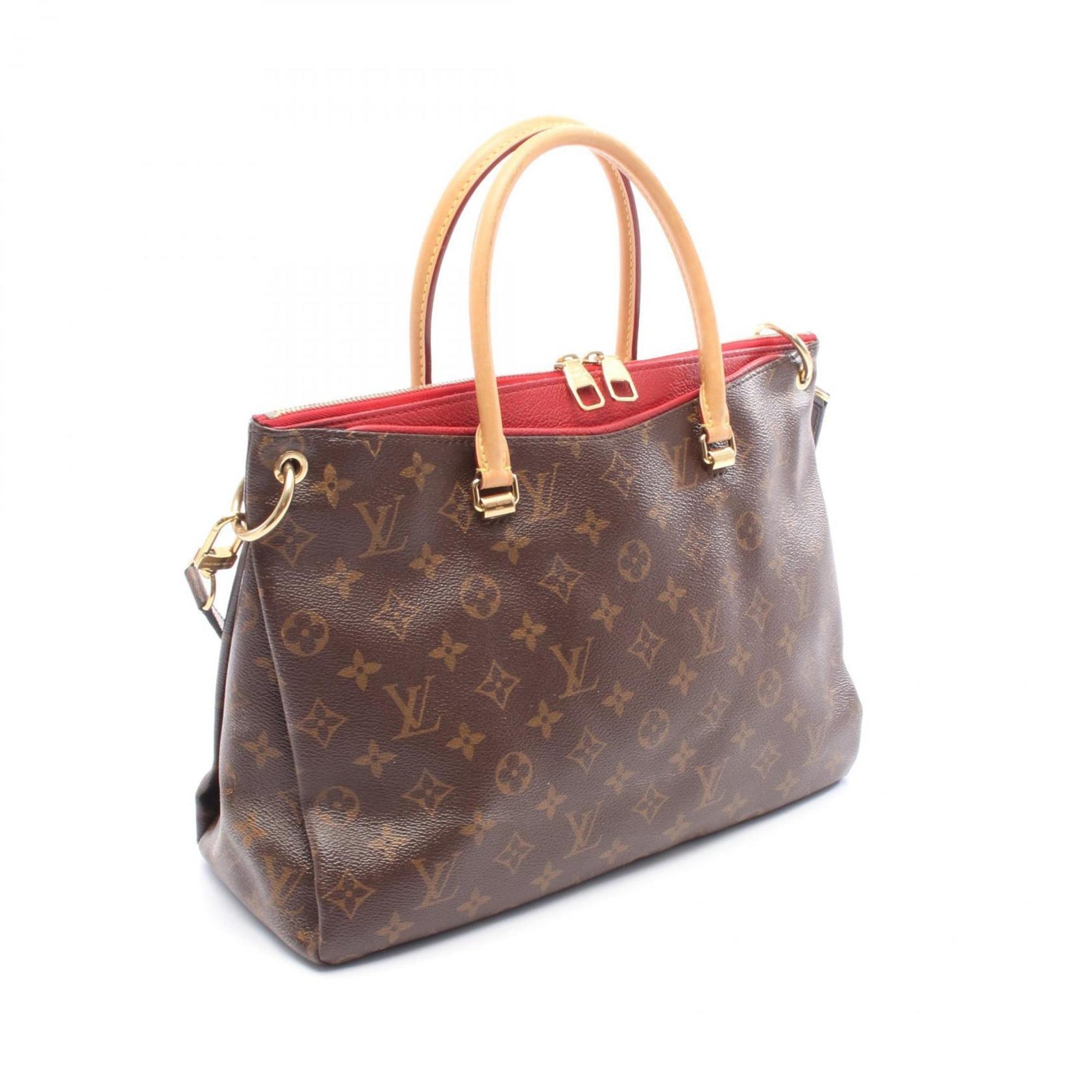 Louis Vuitton Pallas Handbag, Coated Canvas and Leather, Monogram, Brown Red