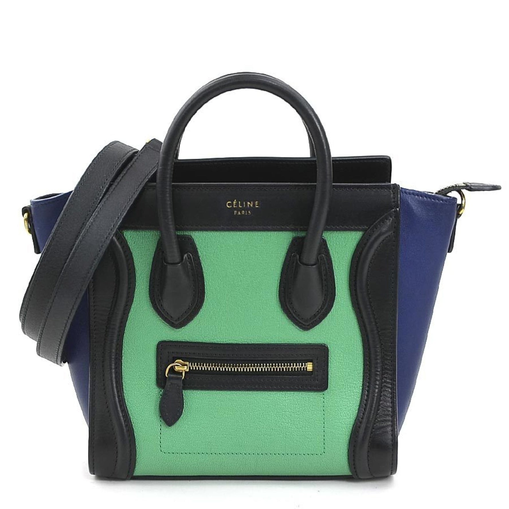 Celine Luggage Nano Shopper Handbag Shoulder Bag Leather Black Green Blue Gold