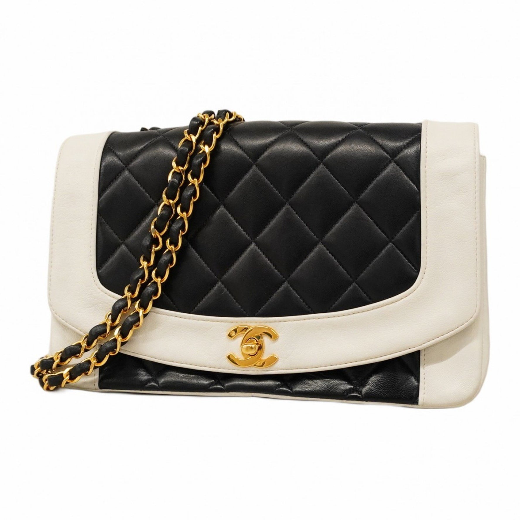 Chanel Diana Shoulder Bag with Chain Bag, Lambskin, Navy and White