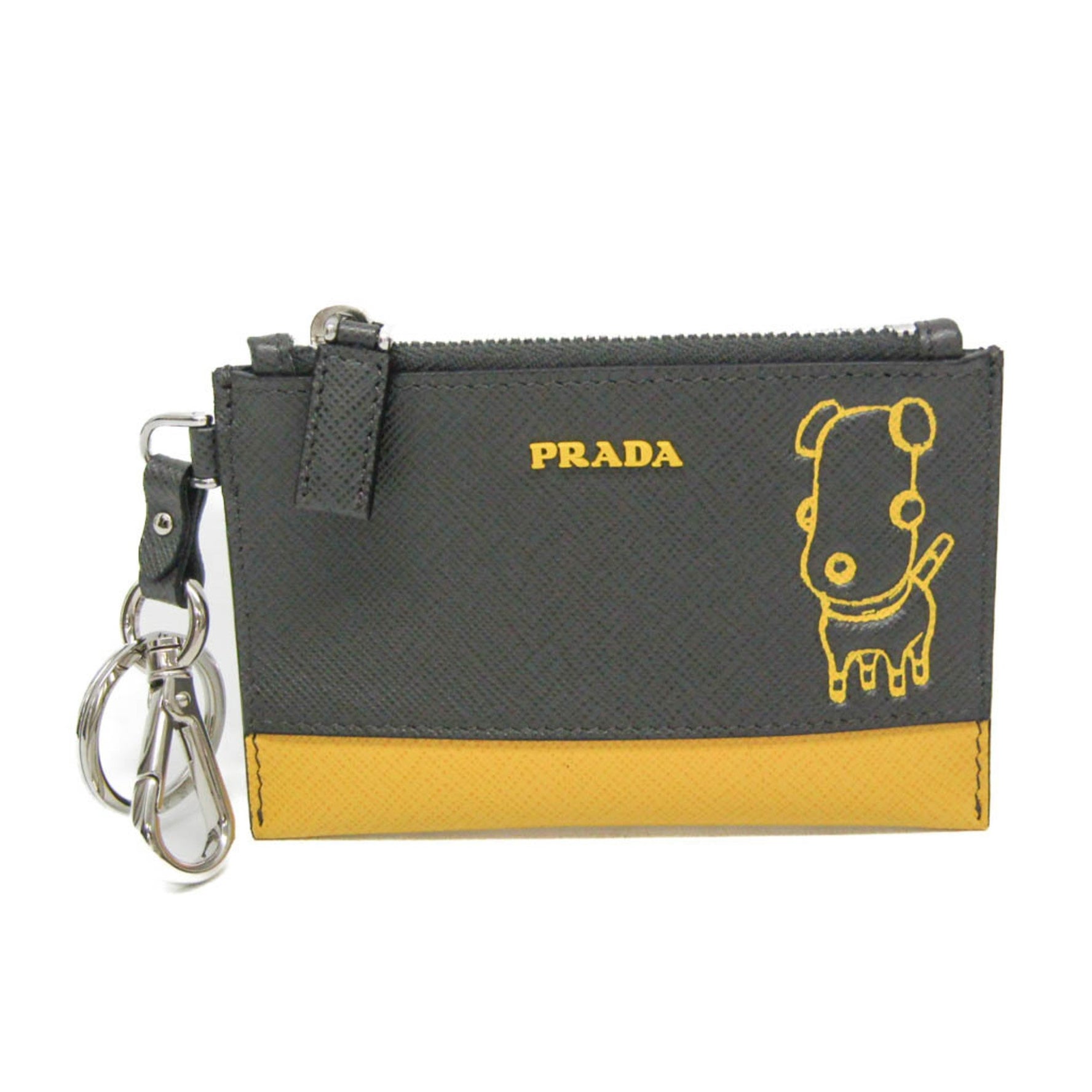 Prada Saffiano Pradamalia Socks With Key Ring Men,Women Saffiano Coin Purse/coin Case Black,Yellow