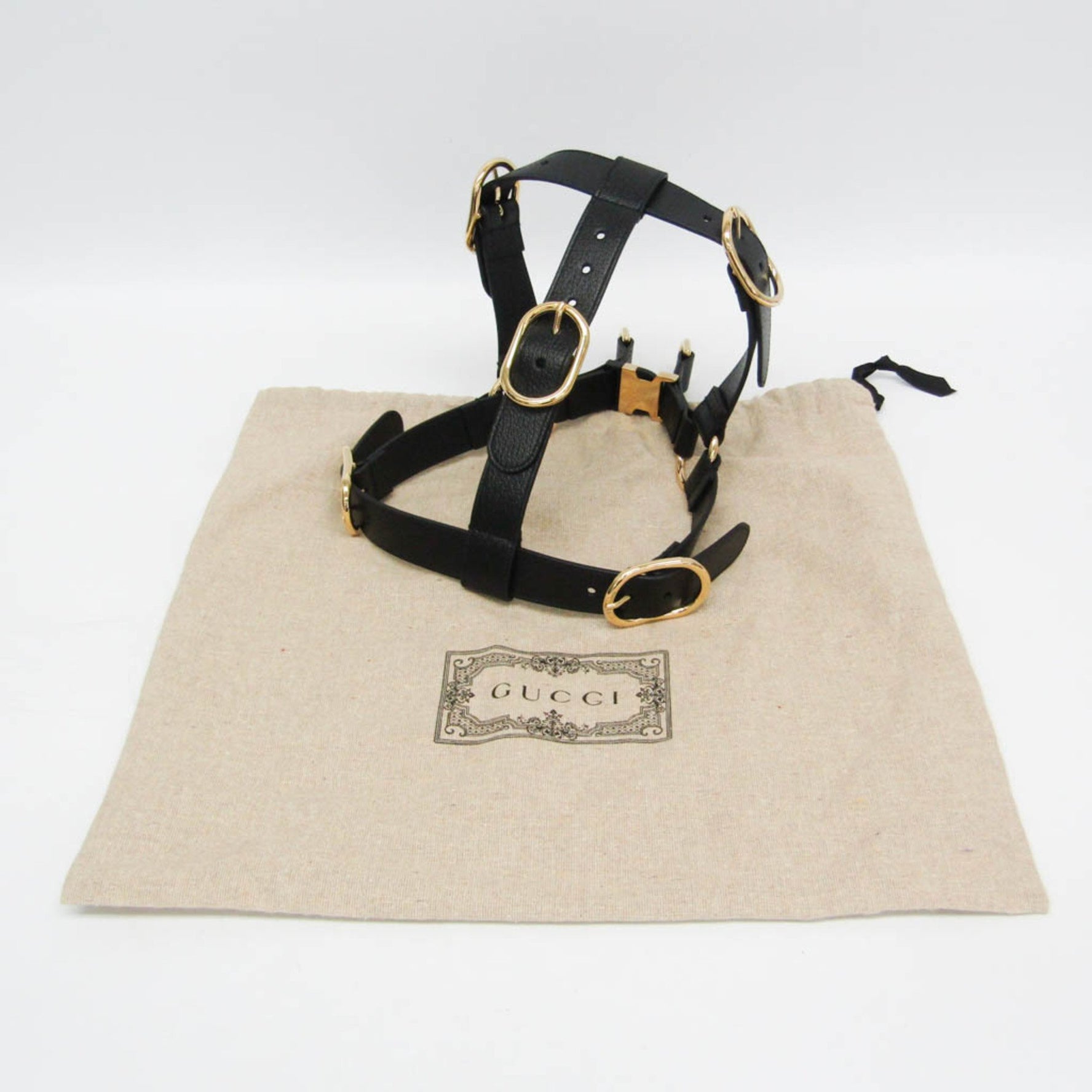 Gucci Interlocking G Pet Harness Large Size Dog Harness Leather Black