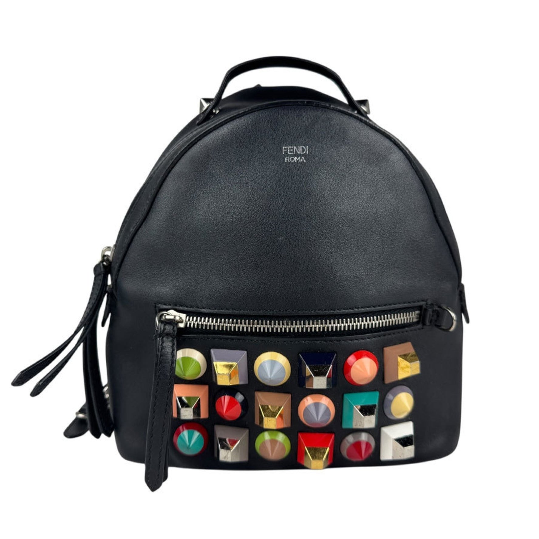 FENDI By the Way Backpack in Leather and Metal, Black Multicolor