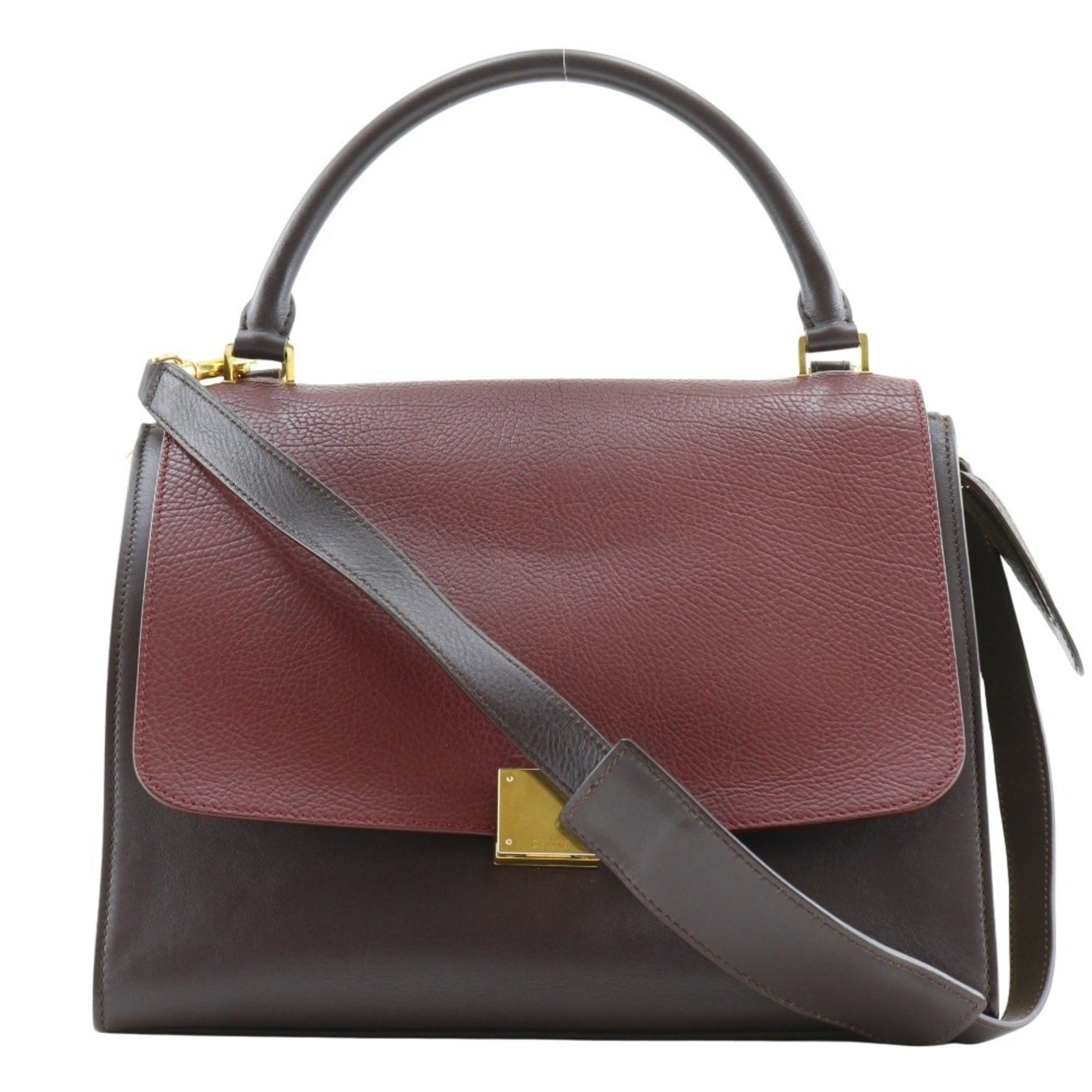 CELINE Trapeze Handbag Shoulder Calfskin x Suede Brown/Grey 2way A5 Flap Women's
