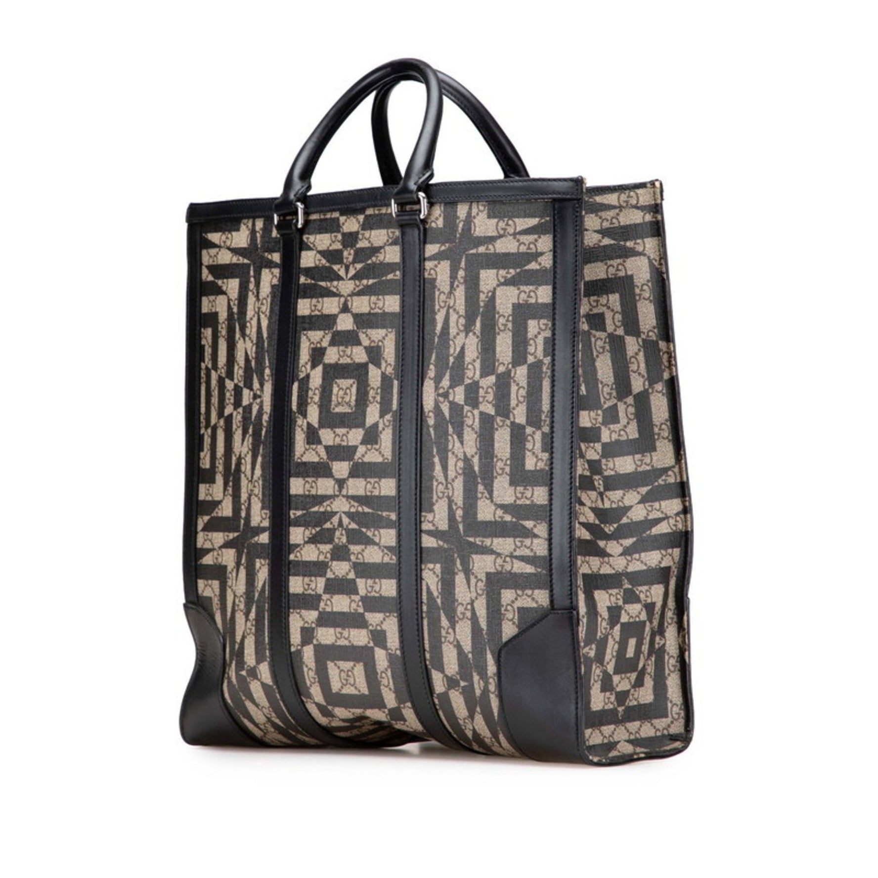 Gucci GG Kaleido Supreme Shoulder Bag Tote Beige Black Leather