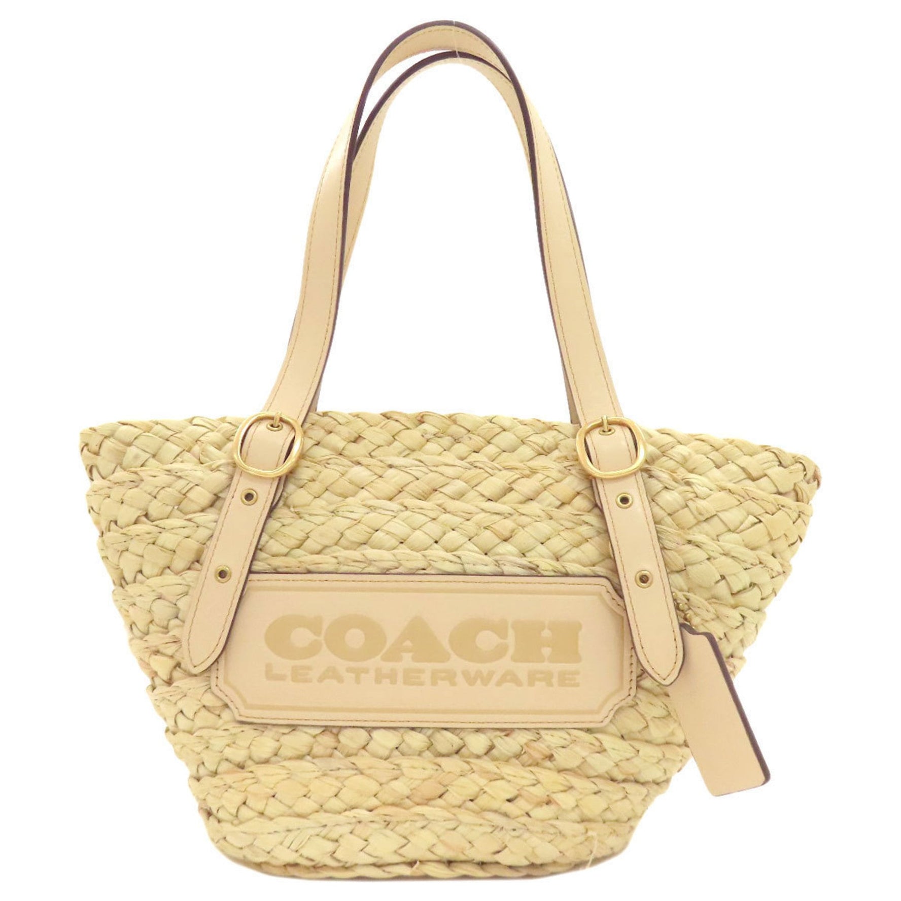 Coach Logo Handbag Raffia/Leather