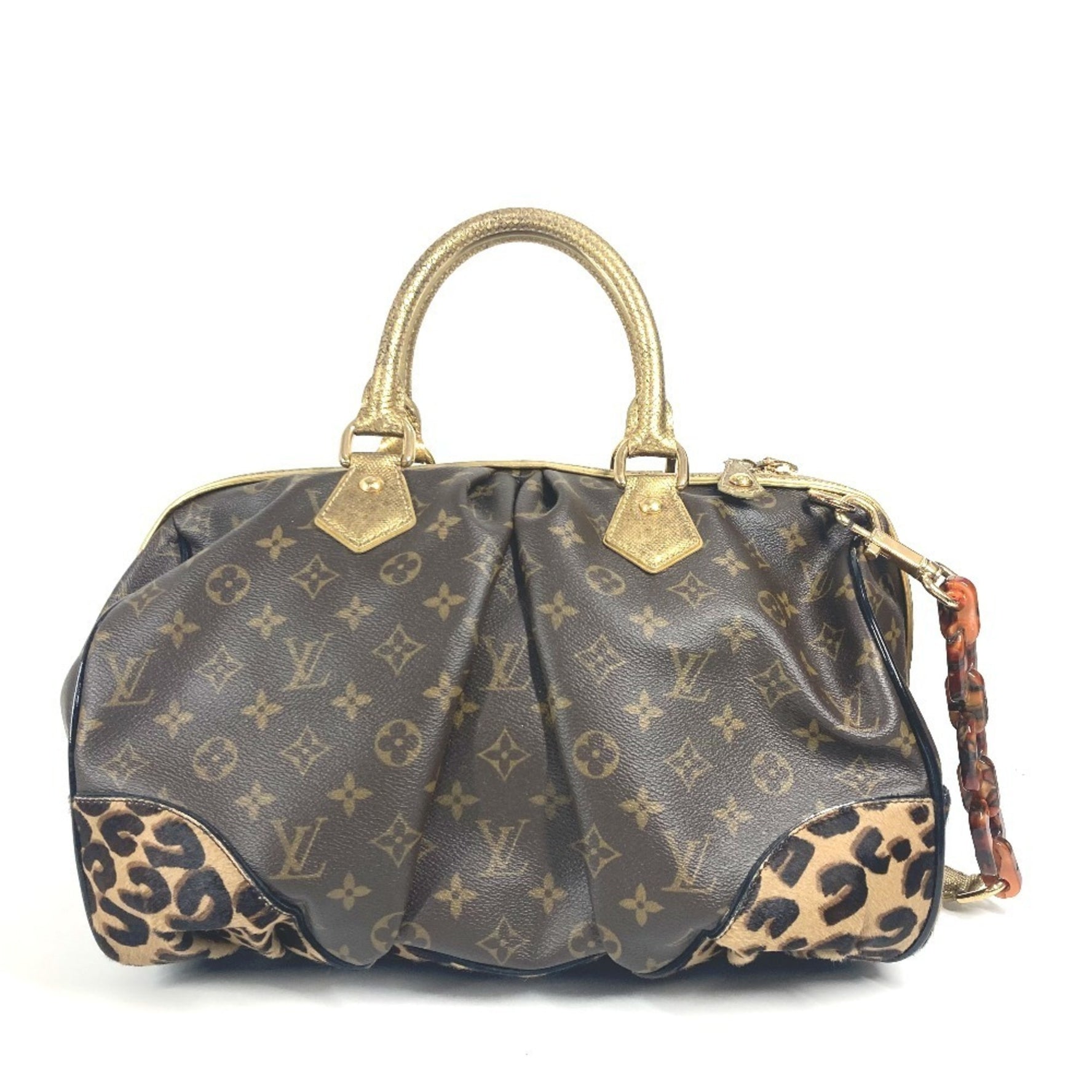 Louis Vuitton Monogram Leopard Print Stephen Bag Mini Boston Bag, Shoulder Chain Handbag, Canvas, Leather, and Porcelain Pony
