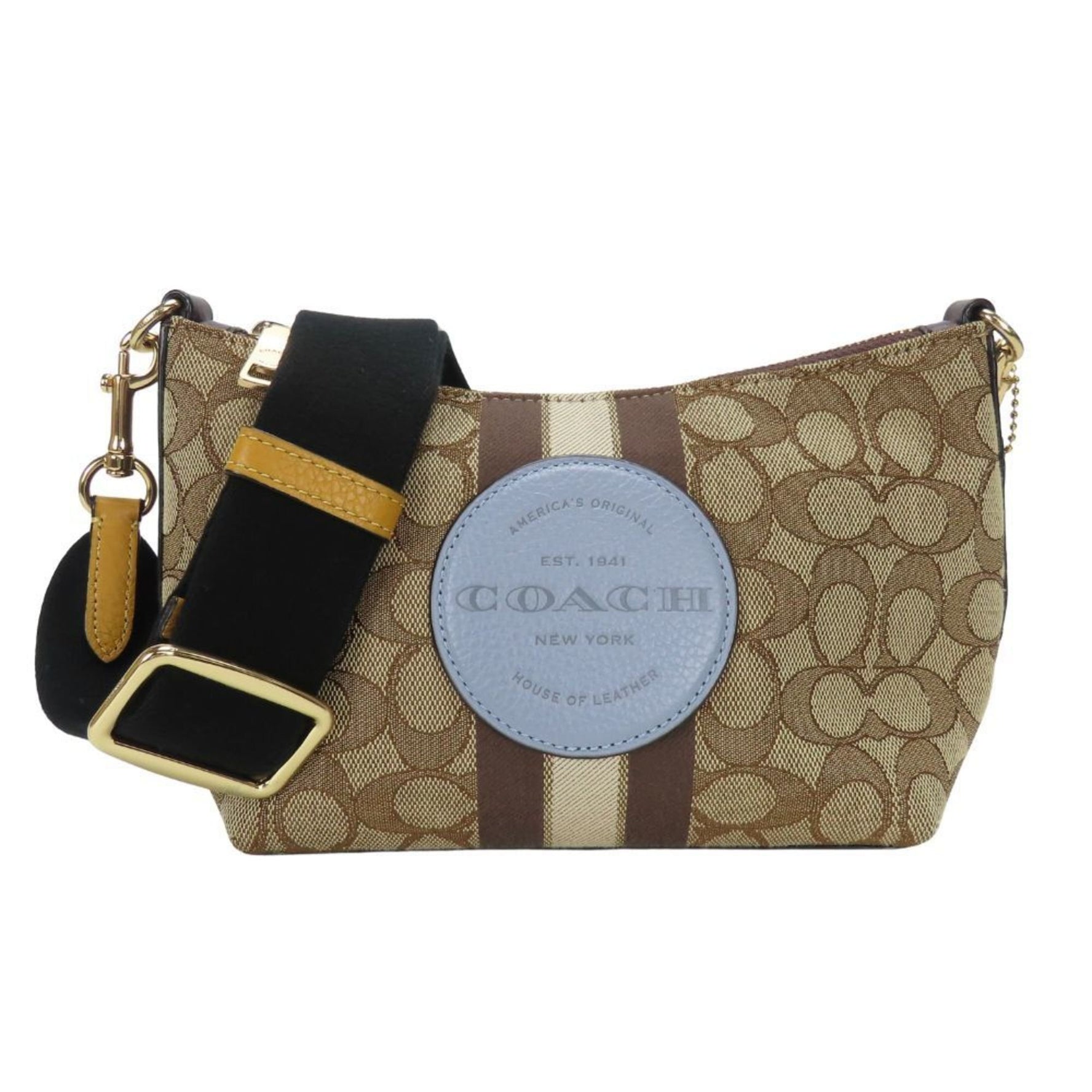 Coach 5483 Signature Dempsey Canvas and Leather Shoulder Bag in Beige Blue-Gray.