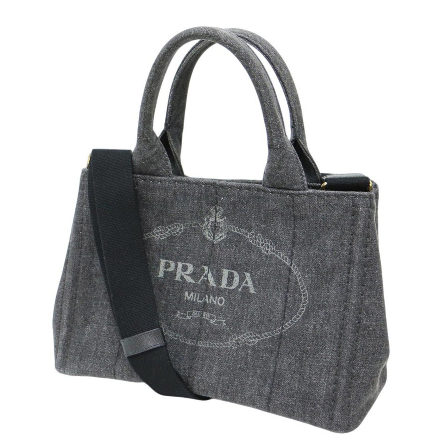 PRADA Prada Bag Black NERO Canapa Denim Tote 1BG439 CANAPA Handbag Shoulder Print Fashion