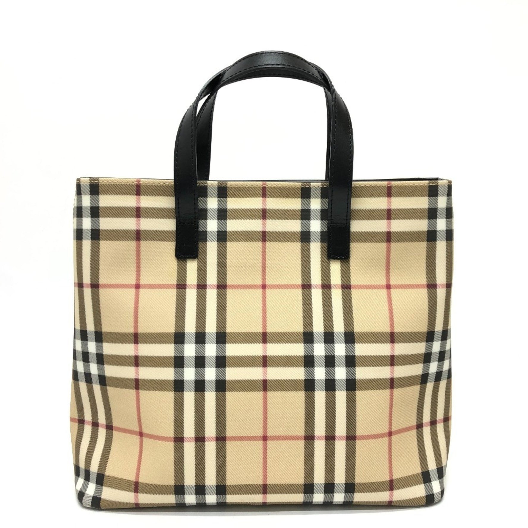 BURBERRY Check Tote Bag, PVC/Leather, Beige