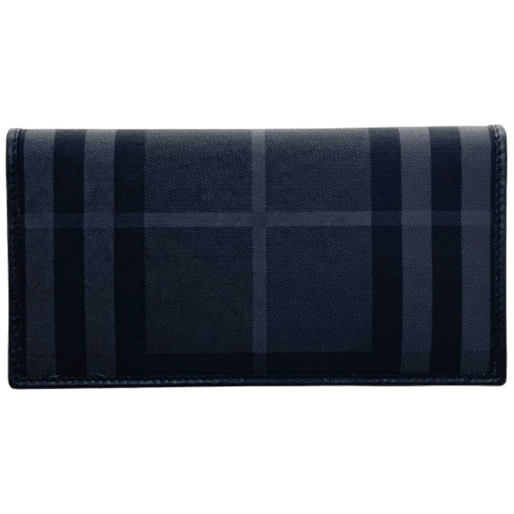 Burberry Check Bifold Wallet in PVC and Leather, Dark Gray Black.