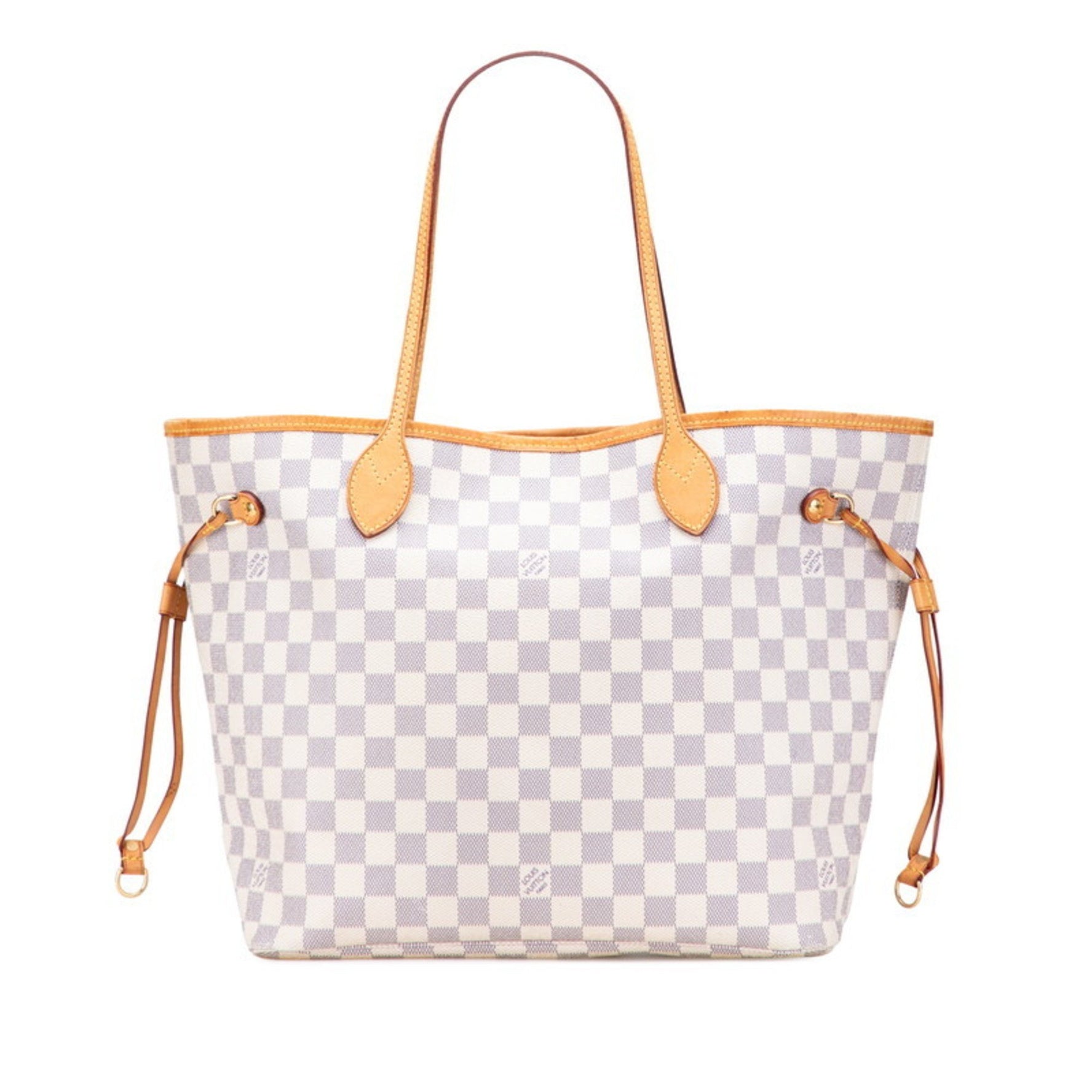 Louis Vuitton Damier Azur Neverfull MM Tote Bag Shoulder White Ivory Leather LOUIS VUITTON