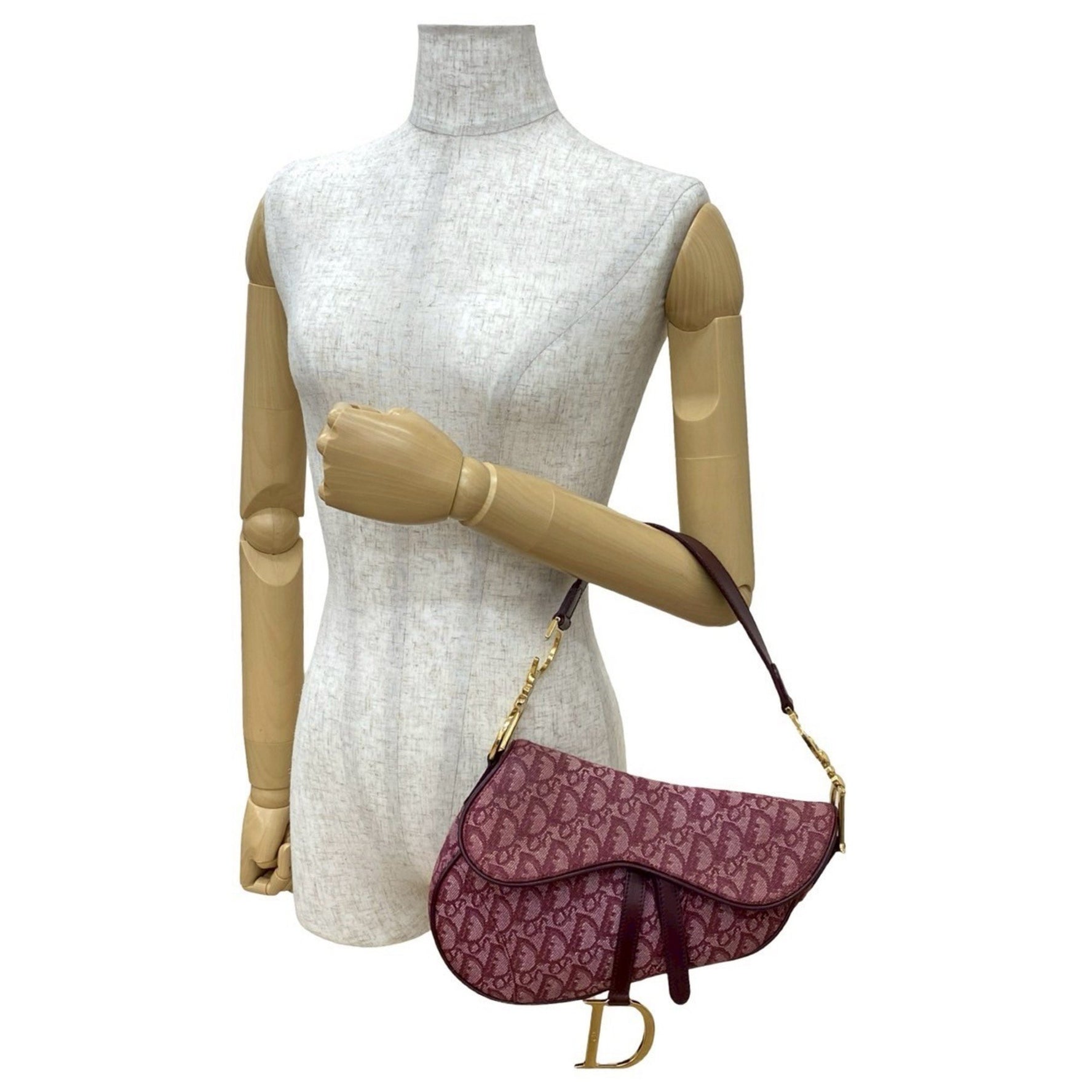 Christian Dior Saddle Bag Trotter Pattern Canvas and Leather Handbag Mini Tote Bordeaux 09-10
