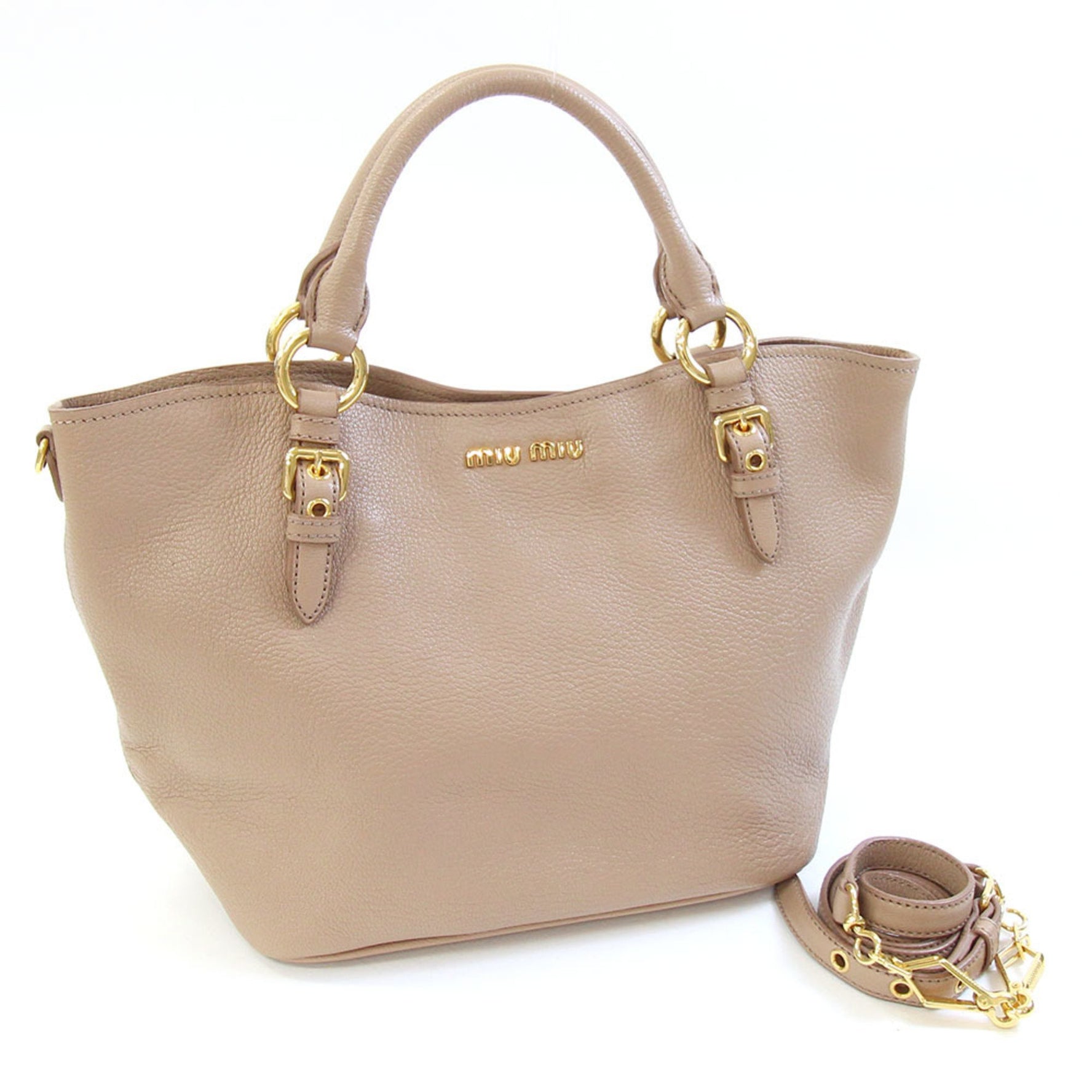 Miu Miu Miu Madras Handbag Dark Beige Leather Shoulder Bag MIU