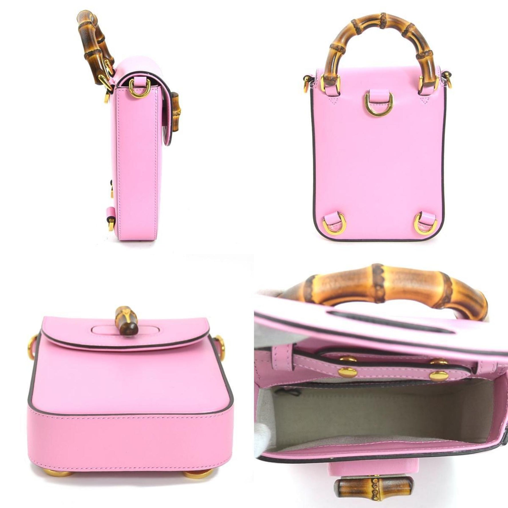 GUCCI Shoulder Bag Backpack Bamboo Leather Pink Gold Women's e59818a