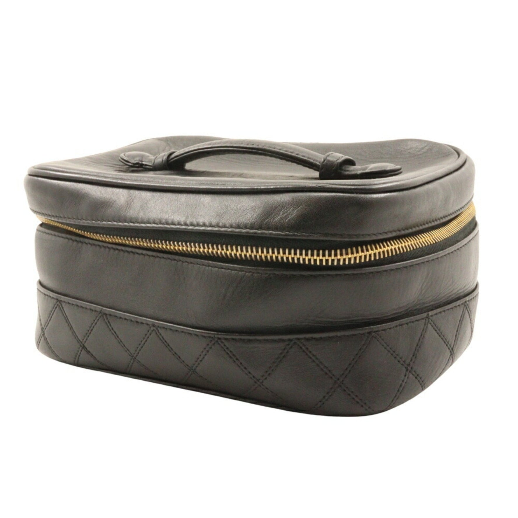 CHANEL Vanity Pouch Bicolor Handbag Lambskin Black Women's