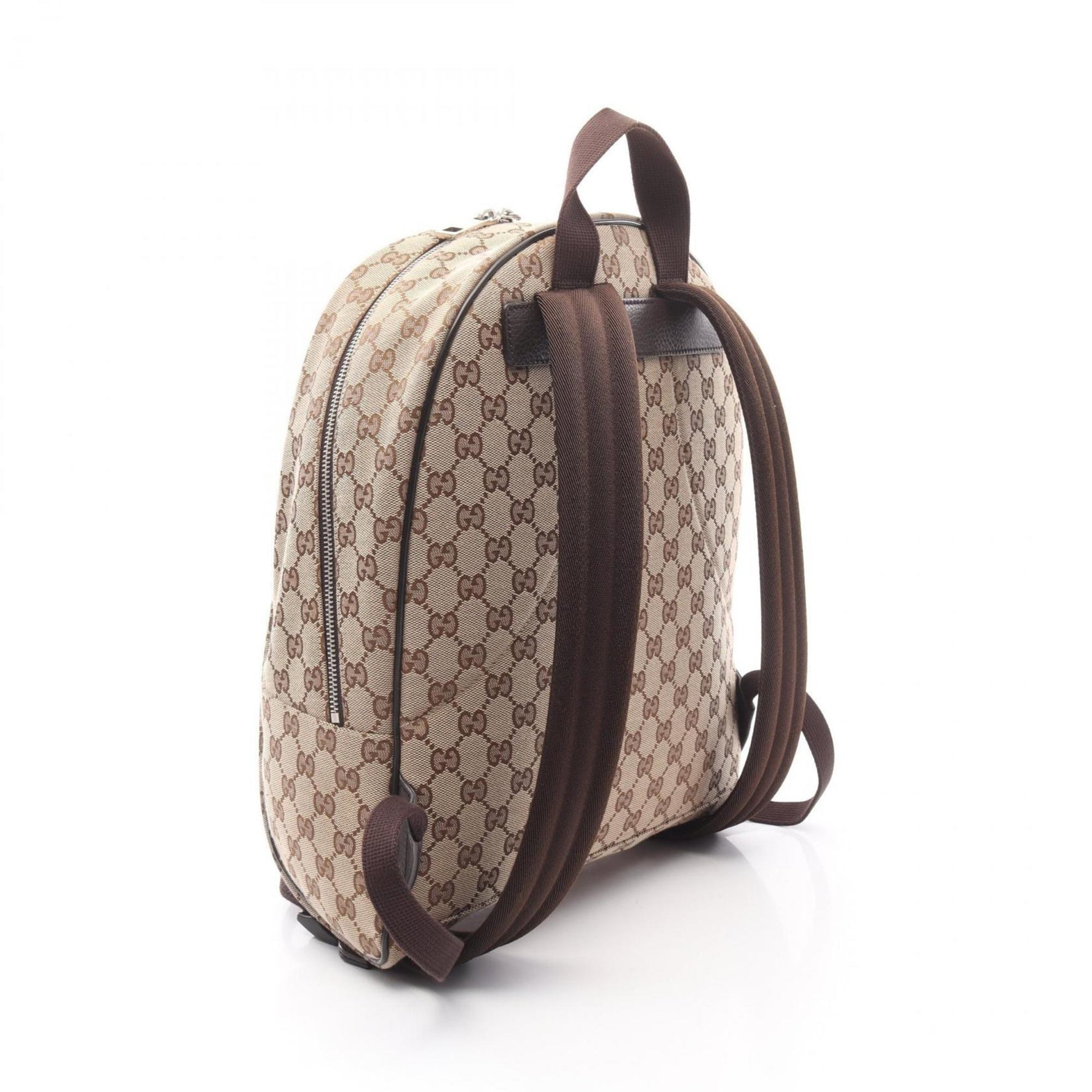 Gucci GG Canvas Backpack, and Leather, Beige Brown